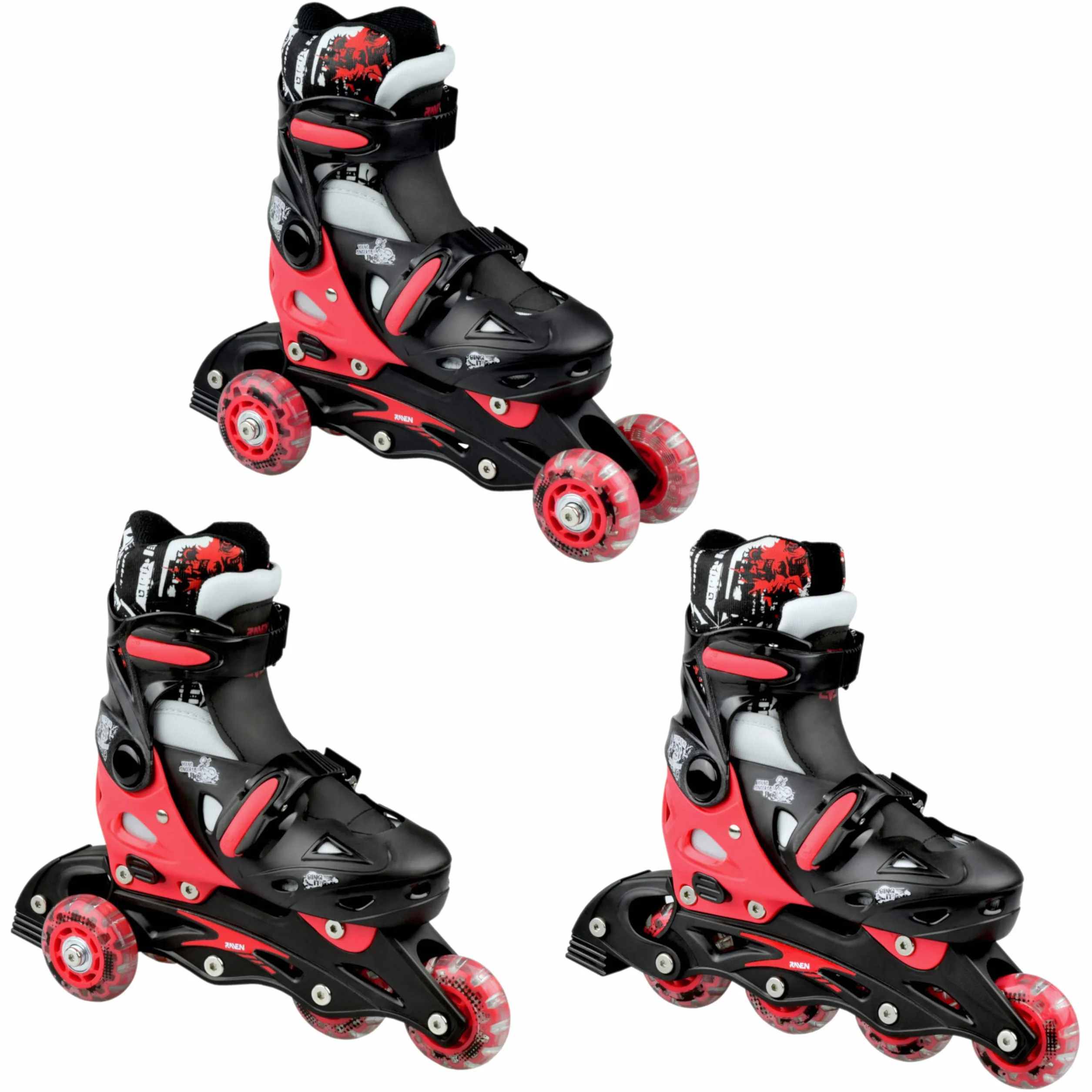 RAVEN 3in1 Inline Skates Pattini in linea Triskates regolabili per bambini