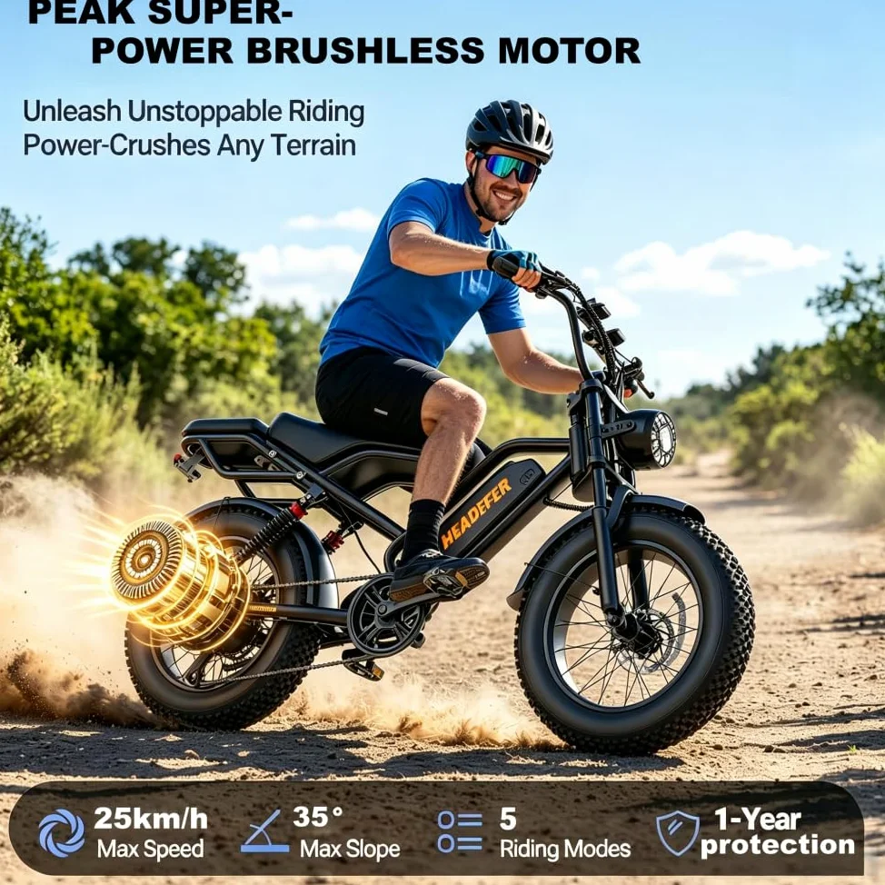 BK20 Bicicletta elettrica per adulti, batteria rimovibile da 48 V e 20 Ah, pneumatici larghi 20 x 4,0 pollici, autonomia 50-100 km, doppio freno a disco, sospensioni complete, 7 marce