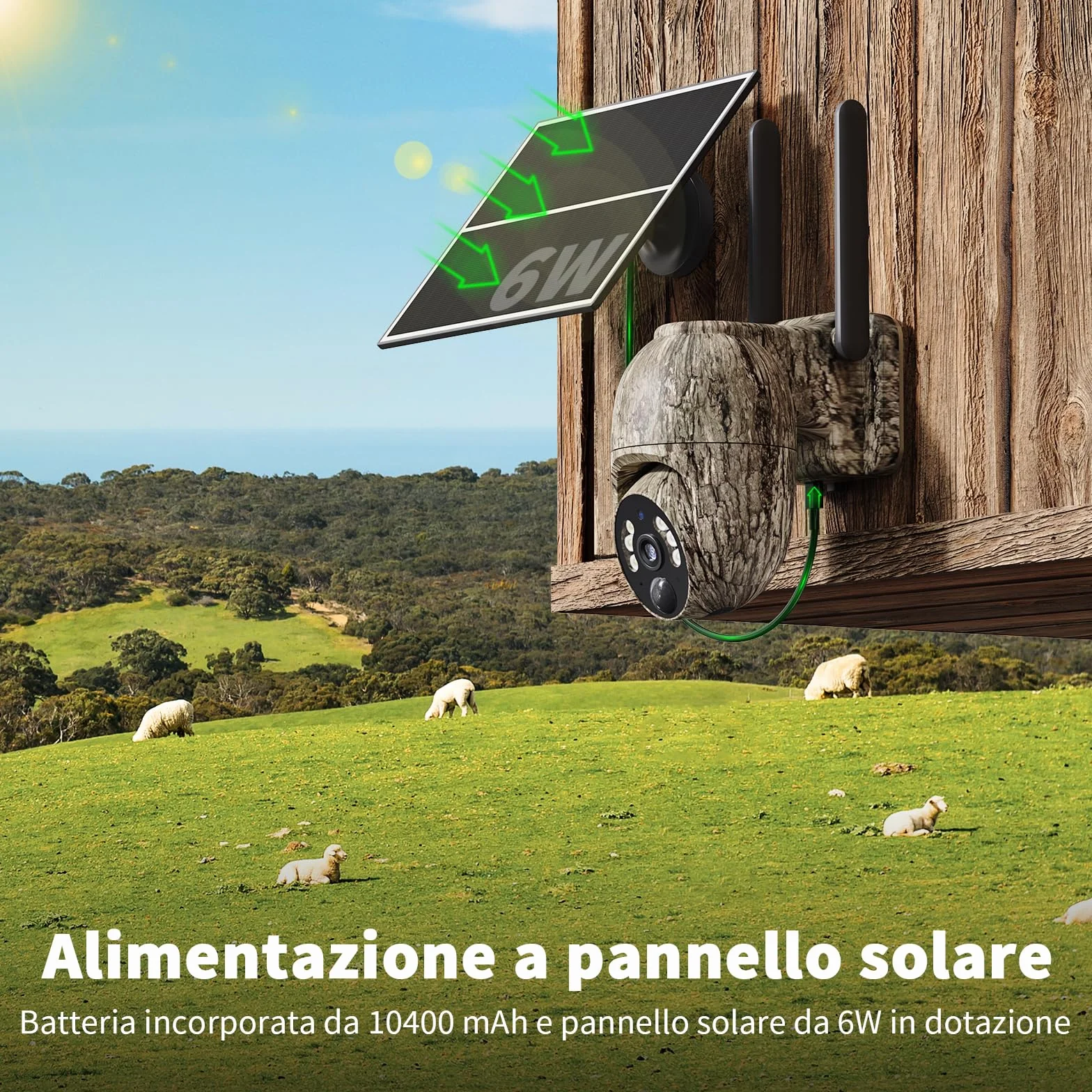 Fotocamera da Caccia 4G 2K Telecamera Esterna Pannello Solare 360° PTZ Fototrappola Infrarossi Invisibili Visione Notturna Colori Audio 2 Vie Rilevamento Animali IP66