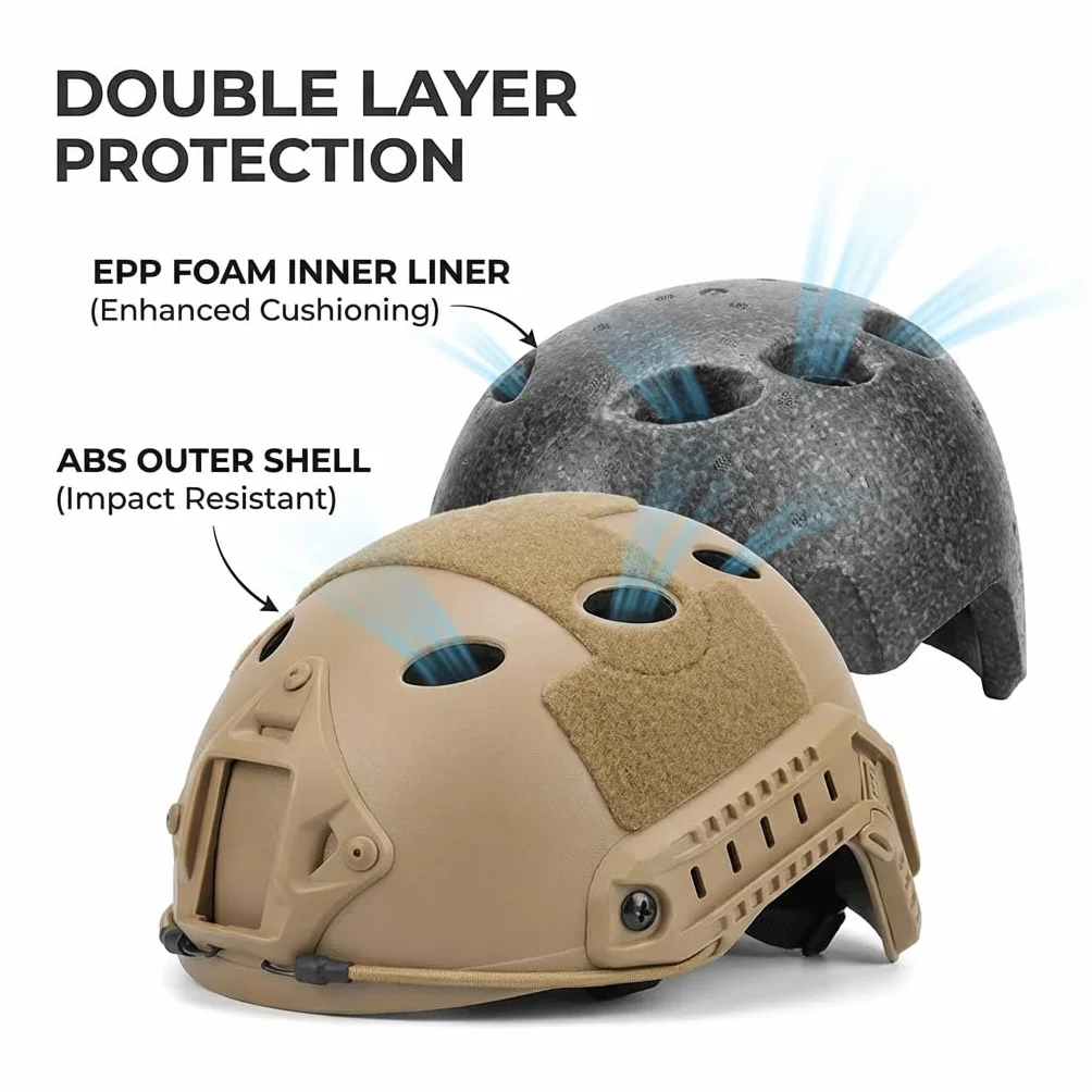 Casco Tattico Paintball Airsoft FAST con Staffa NVG e Binario di Guida Laterale