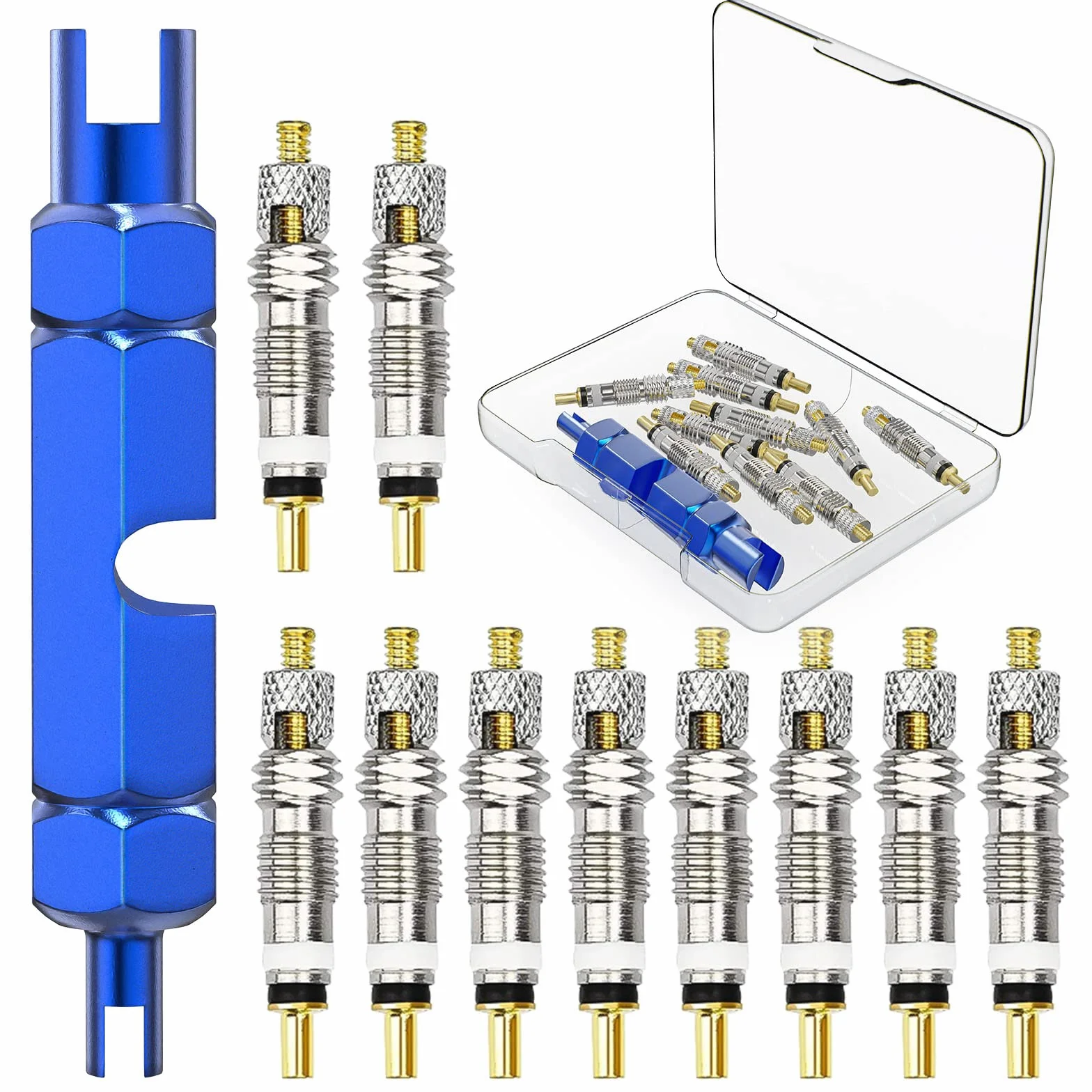 Flintronic Nucleo Valvola Bici 11 Pezzi Kit Sostituzione Valvola Presta Adattatore Bicicletta