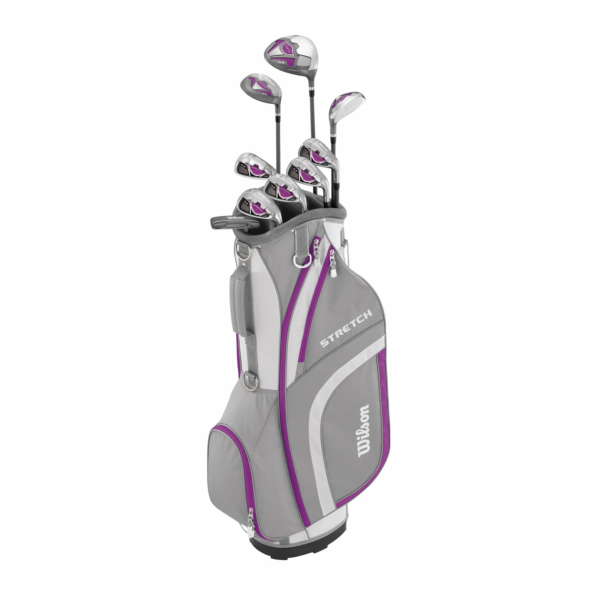 Wilson Set Golf Principianti 9 Mazze Sacca Carrello Donne Mano Destra Stretch XL Bianco Grigio Viola
