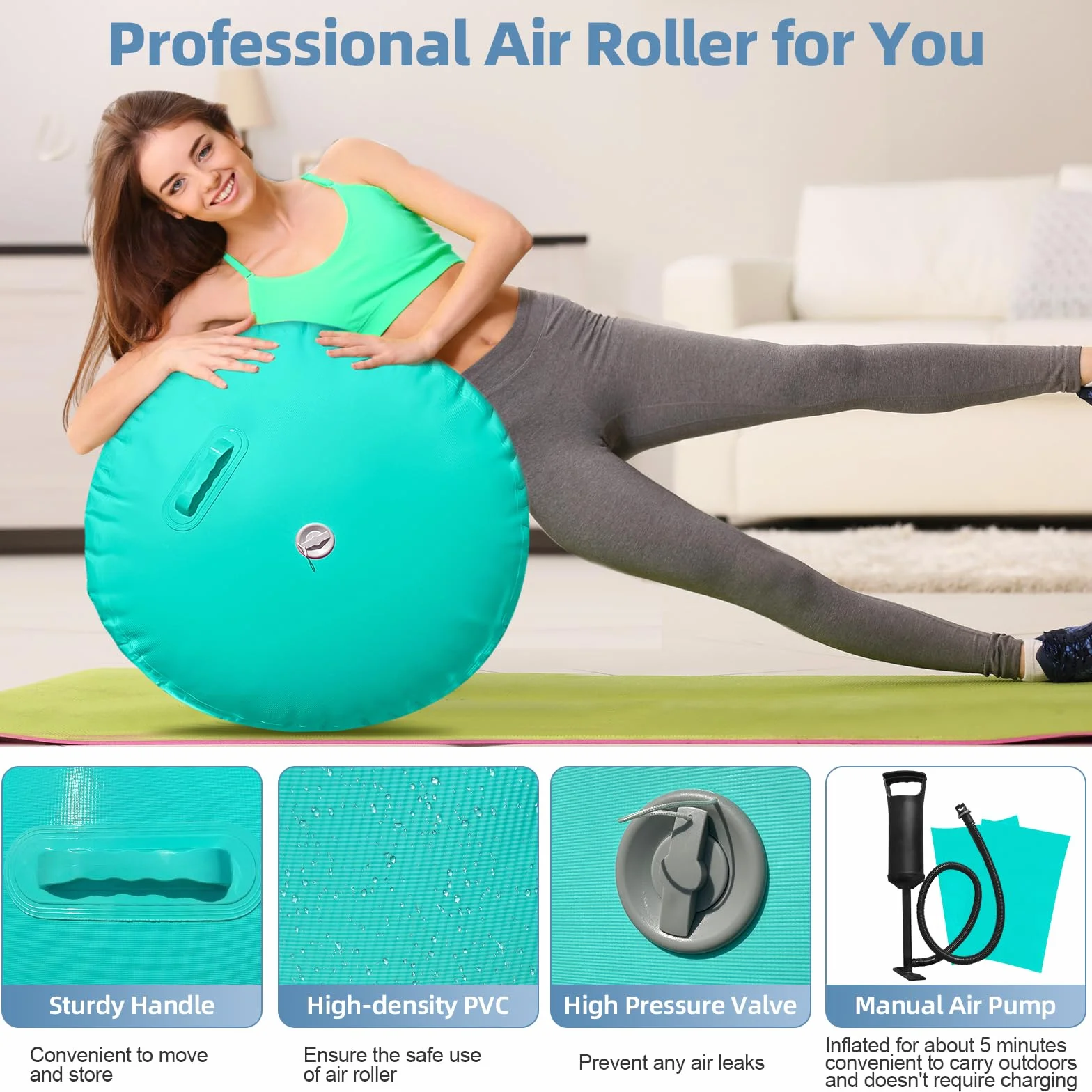 Air Roller Rullo Barile Gonfiabile 120X80cm/120x60cm, PVC Ginnastica Rotolo Tumbling Barrel, Capriola all'indietro allenamento per rotolamento, yoga e cheerleading, con pompa manuale