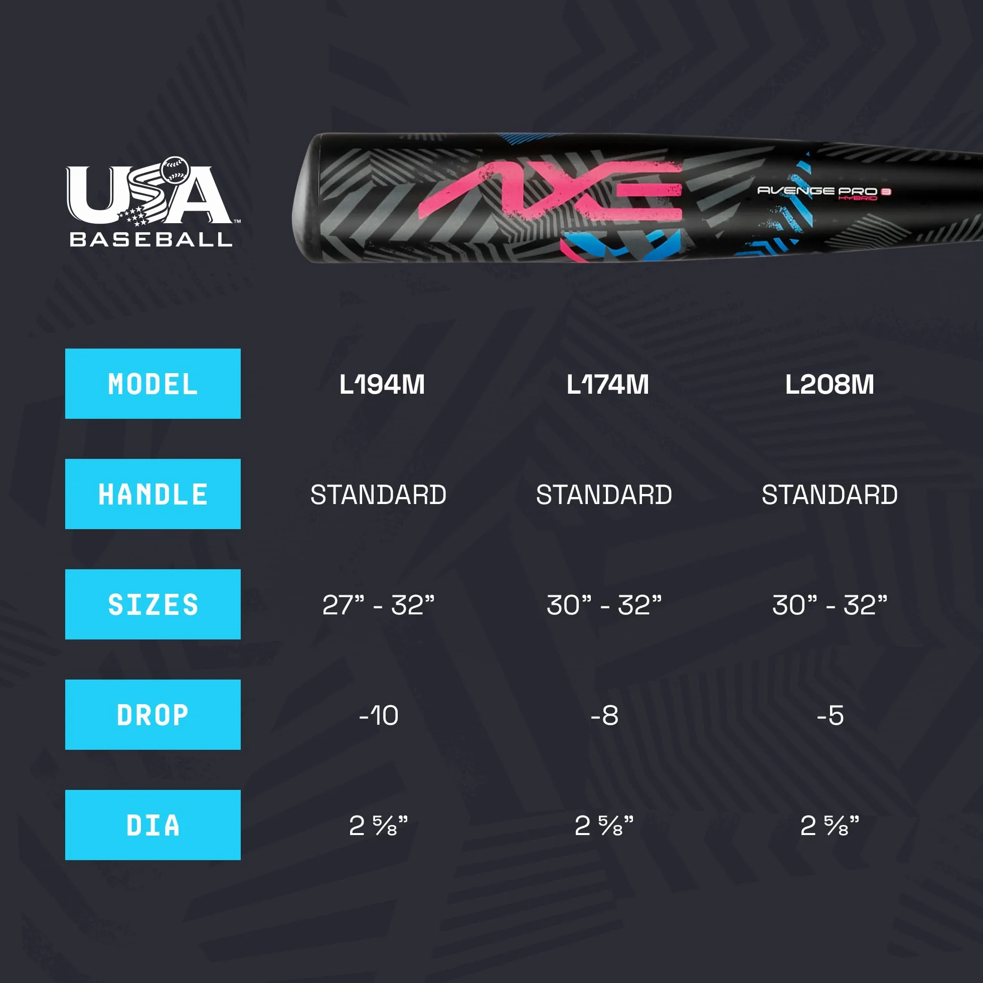 Axe Avenge PRO 3 Hybrid Mazza da Baseball Unisex-Adolescente