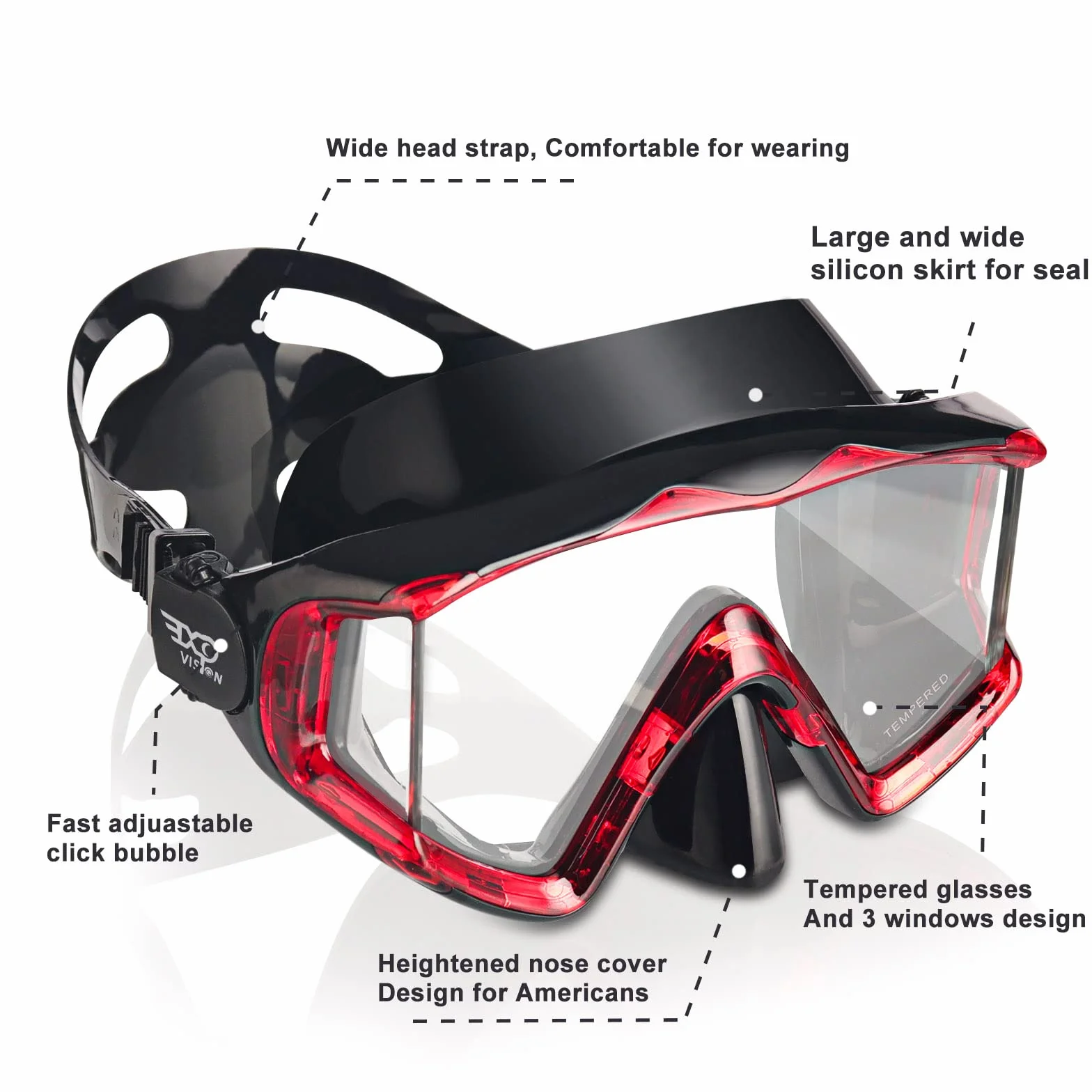 Maschera subacquea Pano 3 adulti vetro temperato antiappannamento copertura nasale snorkeling nuoto