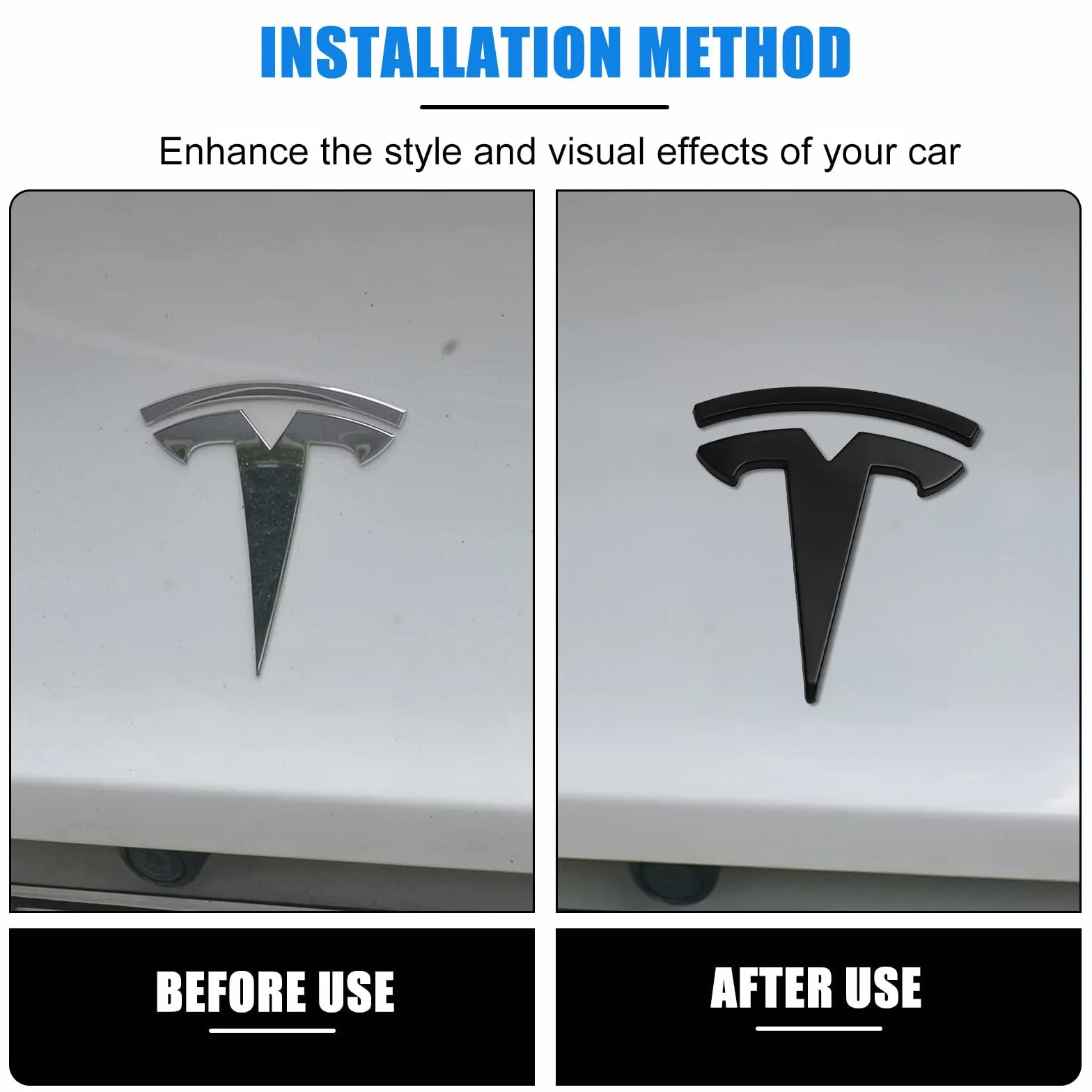 Adesivo nero opaco logo auto compatibile Model 3 - 3 pezzi etichetta anteriore cofano bagagliaio