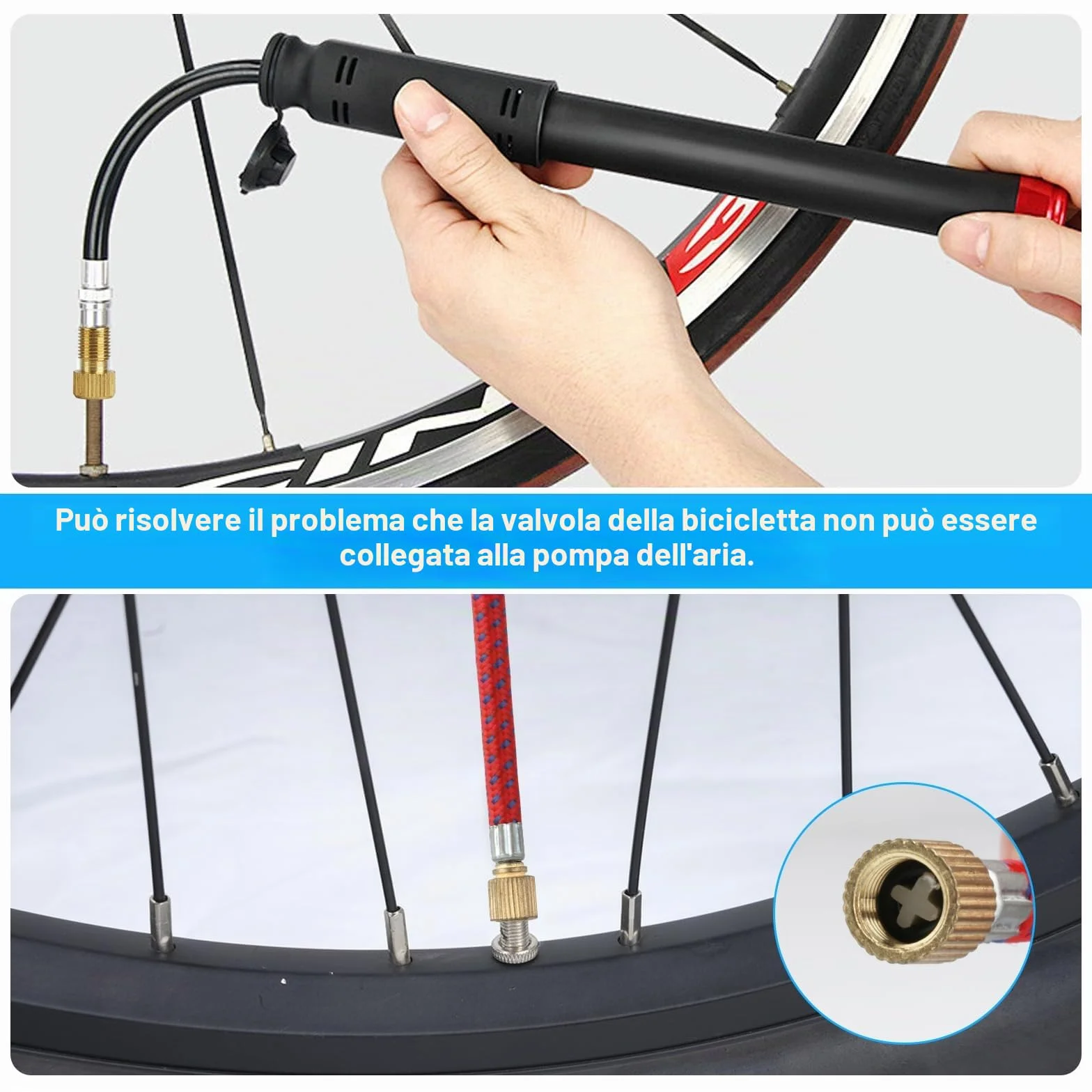Adattatore Valvola Bicicletta SV DV AV 36 Pezzi Set Gonfiaggio Pompa