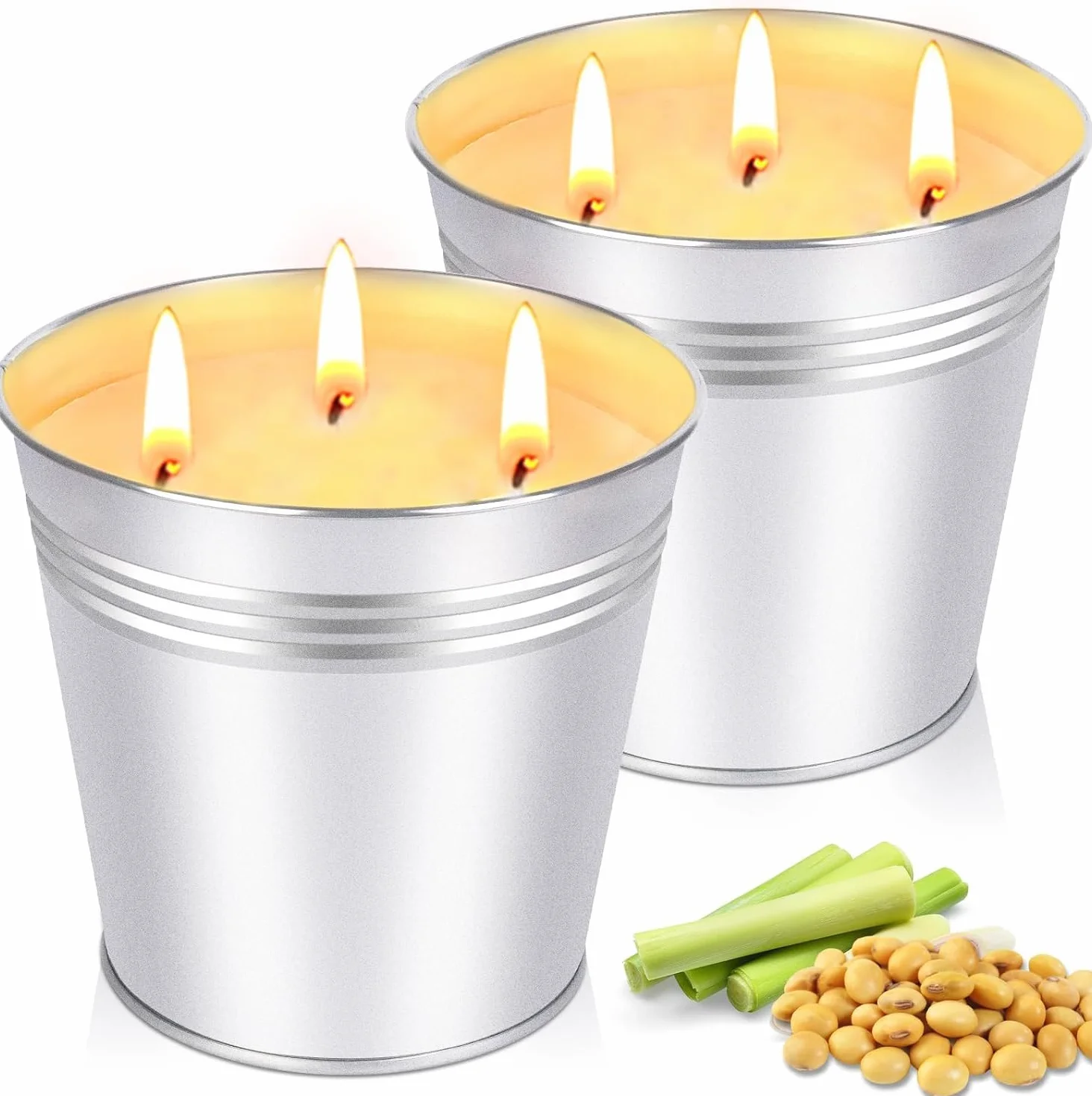 Candele alla Citronella per Esterni 963,9g 3 Stoppini 200 Ore Combustione Cera di Soia 2 Pezzi