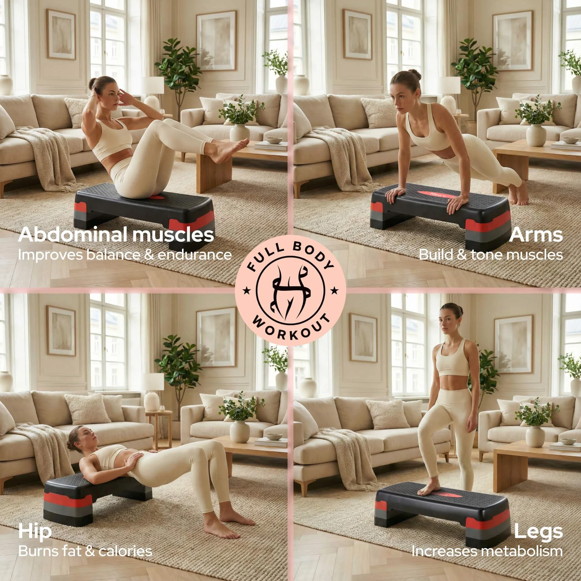 KM-Fit Fitness Stepper Aerobic Step-Bench regolabile 3 posizioni 200 kg con tappetino antiscivolo