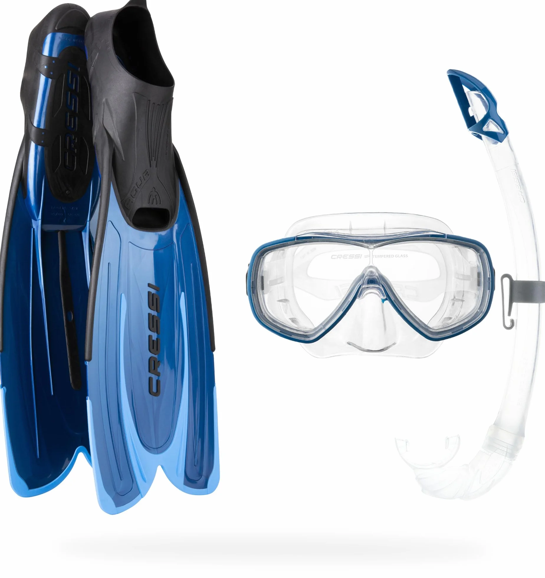 CRESSI Agua Set Snorkeling per Adulti con Pinne Agua Maschera Onda Boccaglio Mexico e Mesh Bag