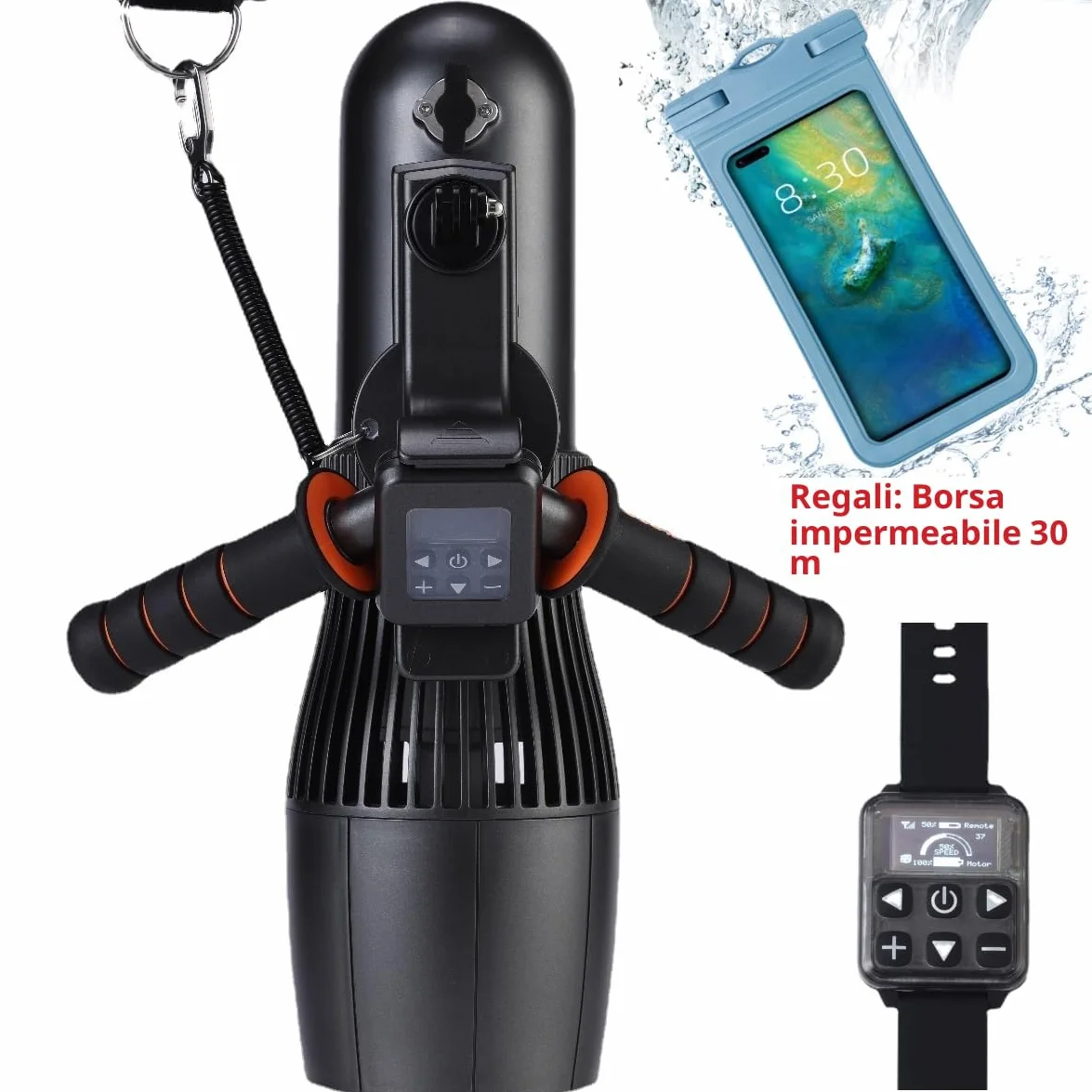Monopattino Subacqueo 500W RC Sup Motor 10 Velocità, Scooter Marino per Piscina 40M, Borsa Impermeabile 30M
