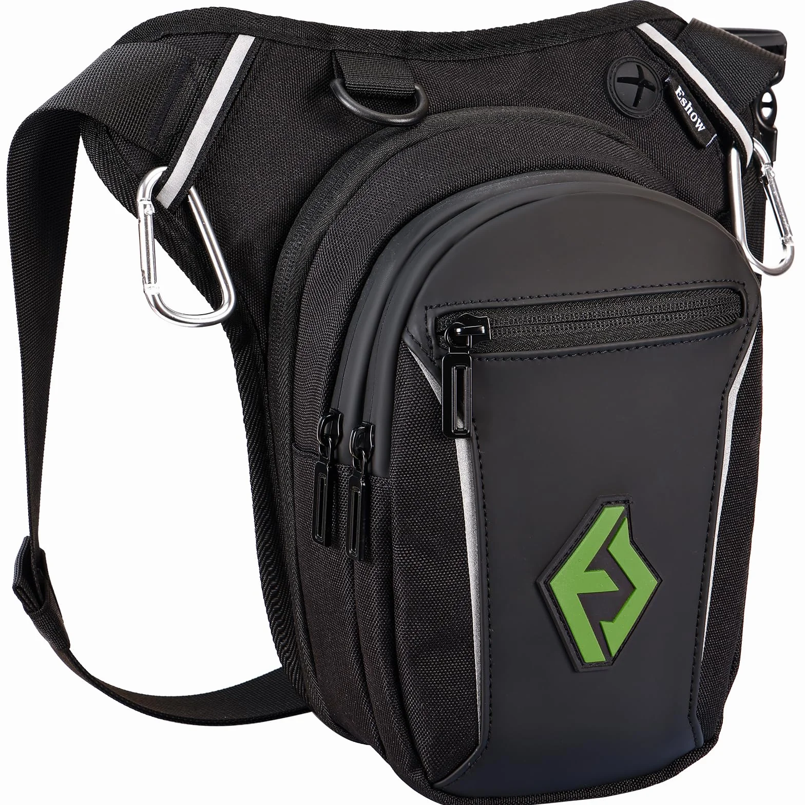Eshow Marsupio da Gamba Moto, Borsa Cosciale Espandibile con Striscia Riflettente e Cintura Regolabile per Uomo Donna, Borsello Sportivo Nero