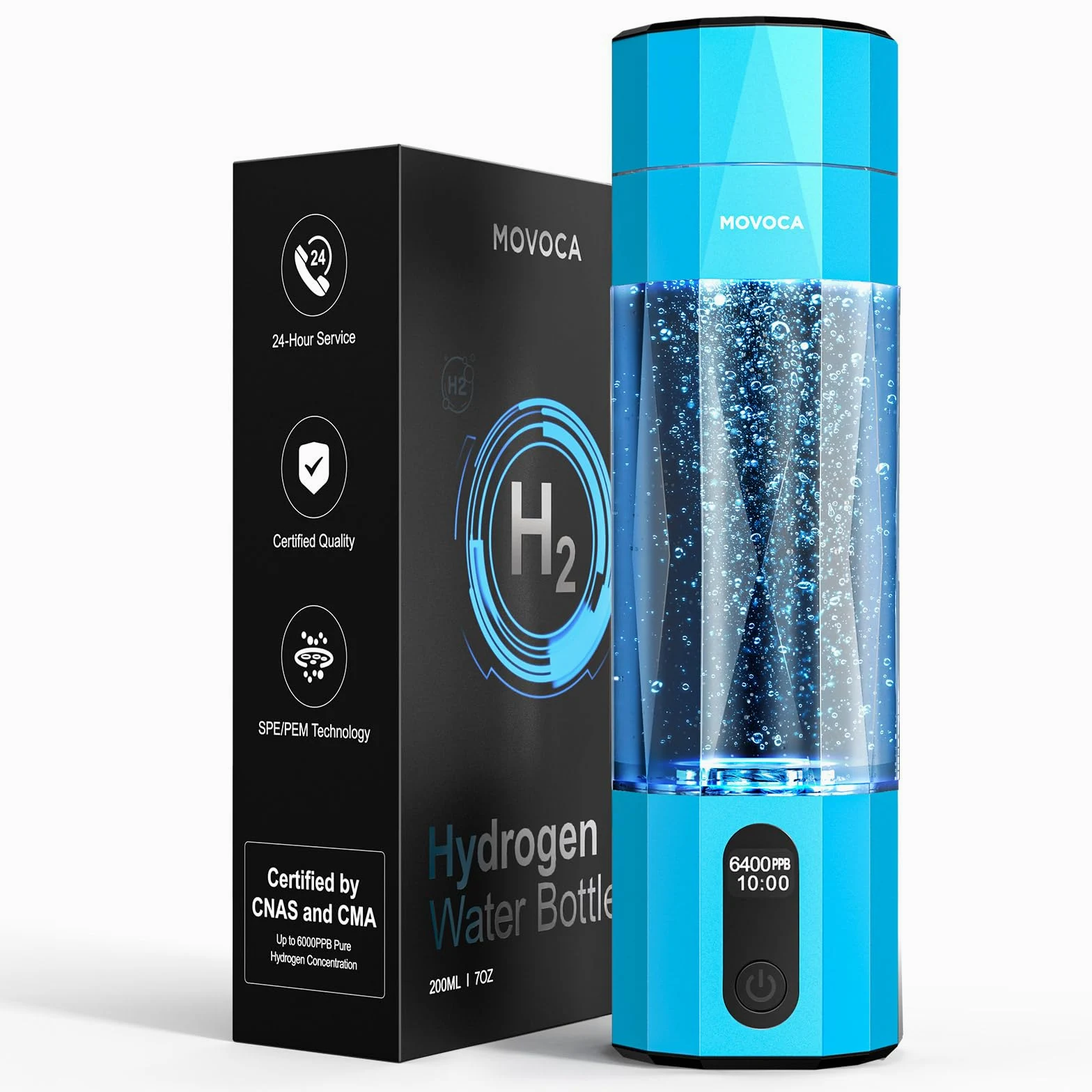 MOVOCA Bottiglia d'acqua a idrogeno, generatore di acqua a idrogeno rapido da 3 minuti con tecnologia SPE PEM, borraccia idro portatile adatta per palestra, ufficio, viaggi, casa, regalo per amici