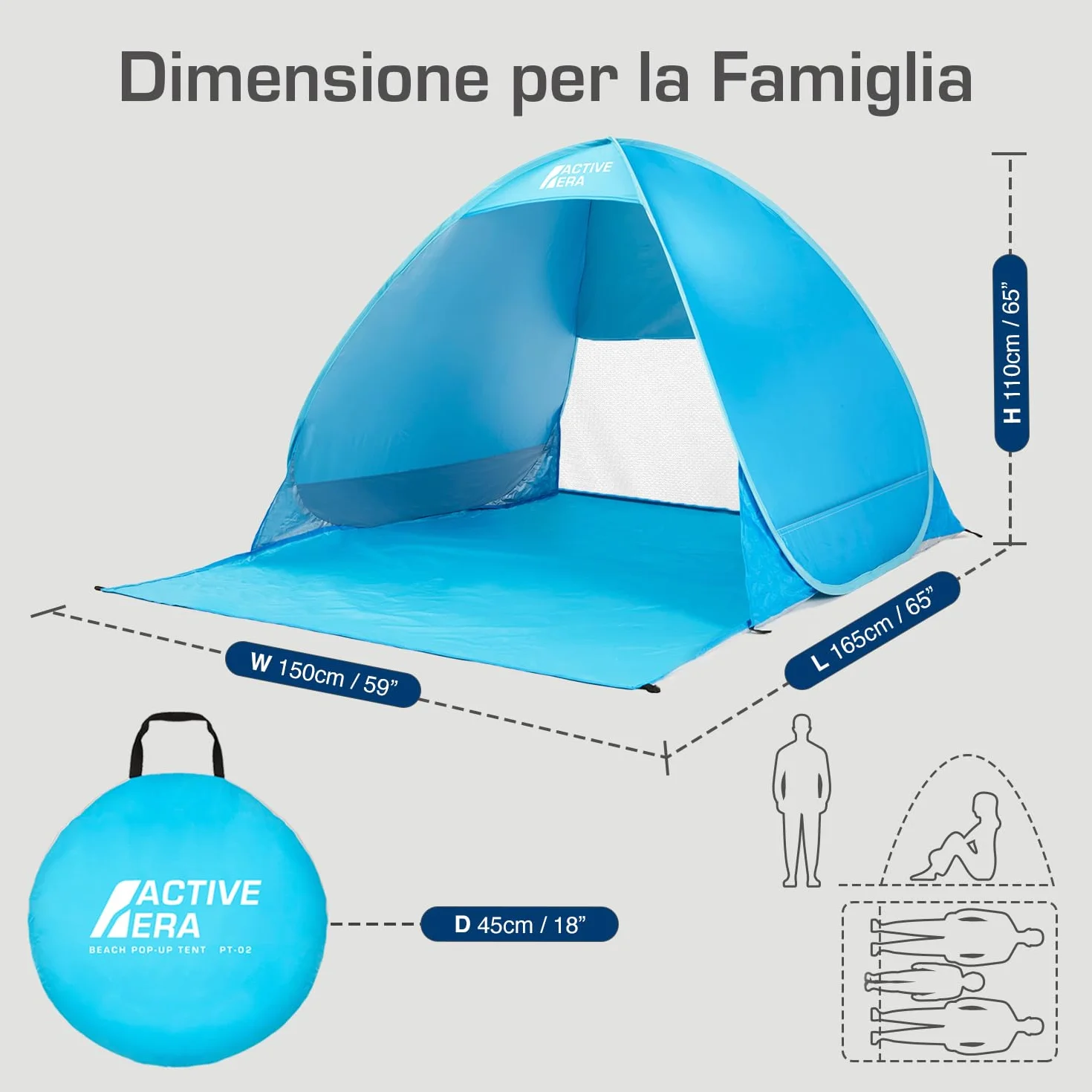 Active Era Tenda da Spiaggia Automontante istantanea - Protezione Solare UPF 50+ Dai Raggi UV - Include Custodia per il Trasporto e Picchetti