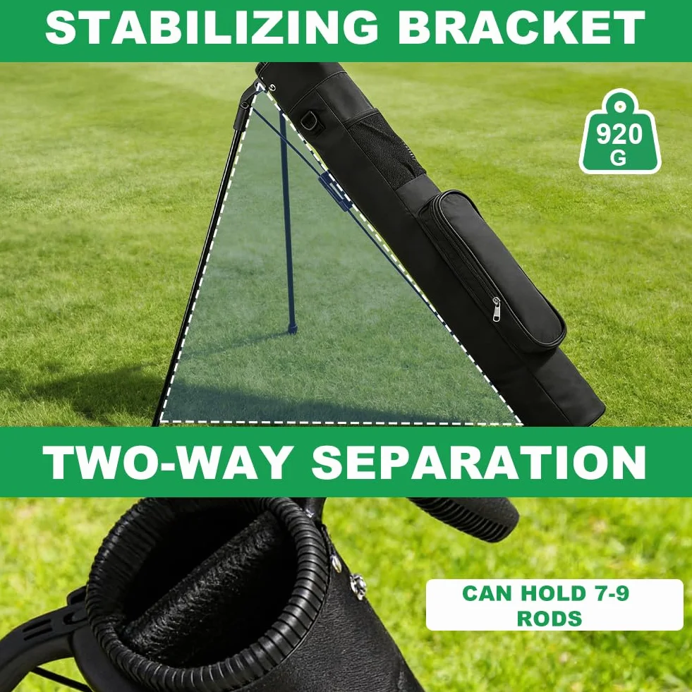 Borsa da golf da uomo leggera 2,2 lbs 3 tasche supporto stabile tracolla