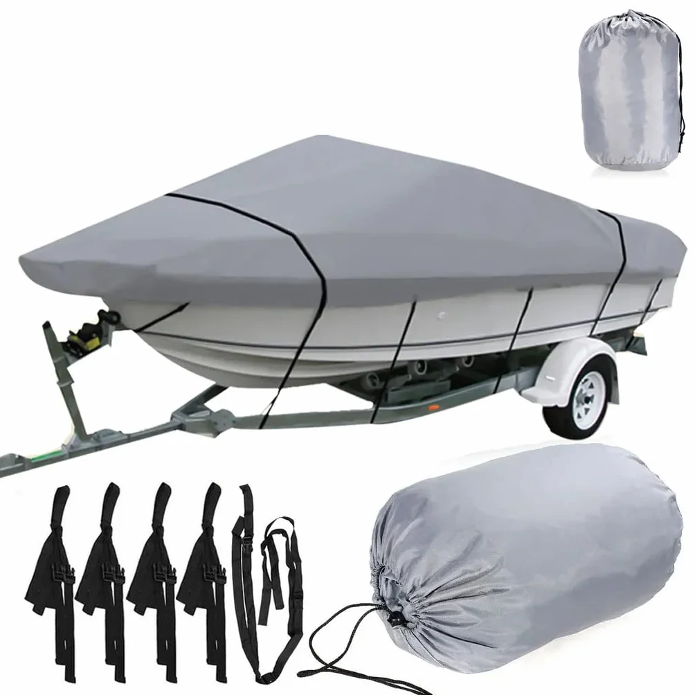 Schleuder Copertura Impermeabile per Barche, Oxford 420D Tessuto, Tri-Scafo, Barca da Sci da Pesca, Grigio, 11-13ft, 14-16ft, 17-19ft, 20-22ft, 25-27ft