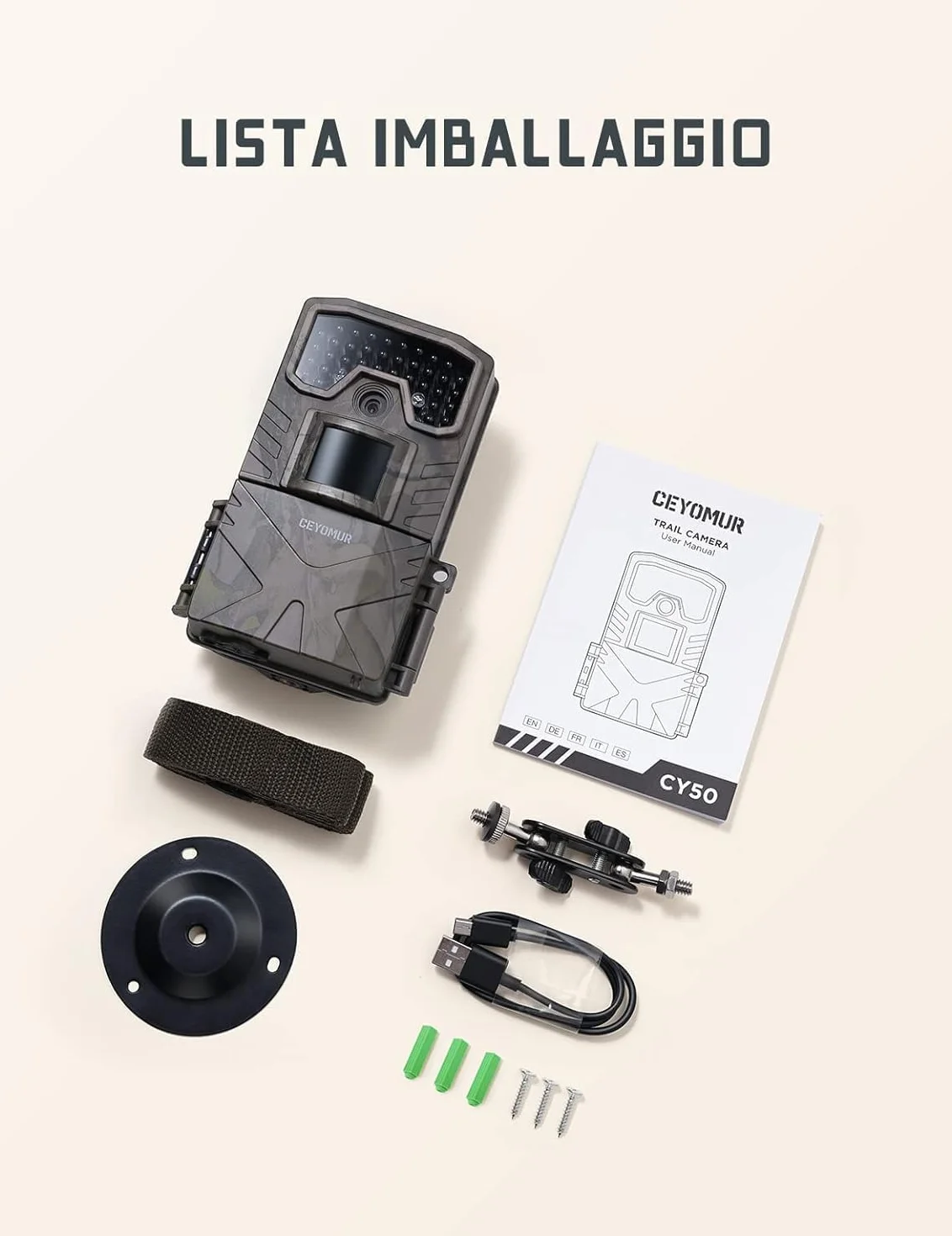 CEYOMUR Fototrappola 48MP 4K 30fps, Fotocamera Caccia con Visione Notturna IR, IP66 Impermeabile, 32GB SD e Batterie