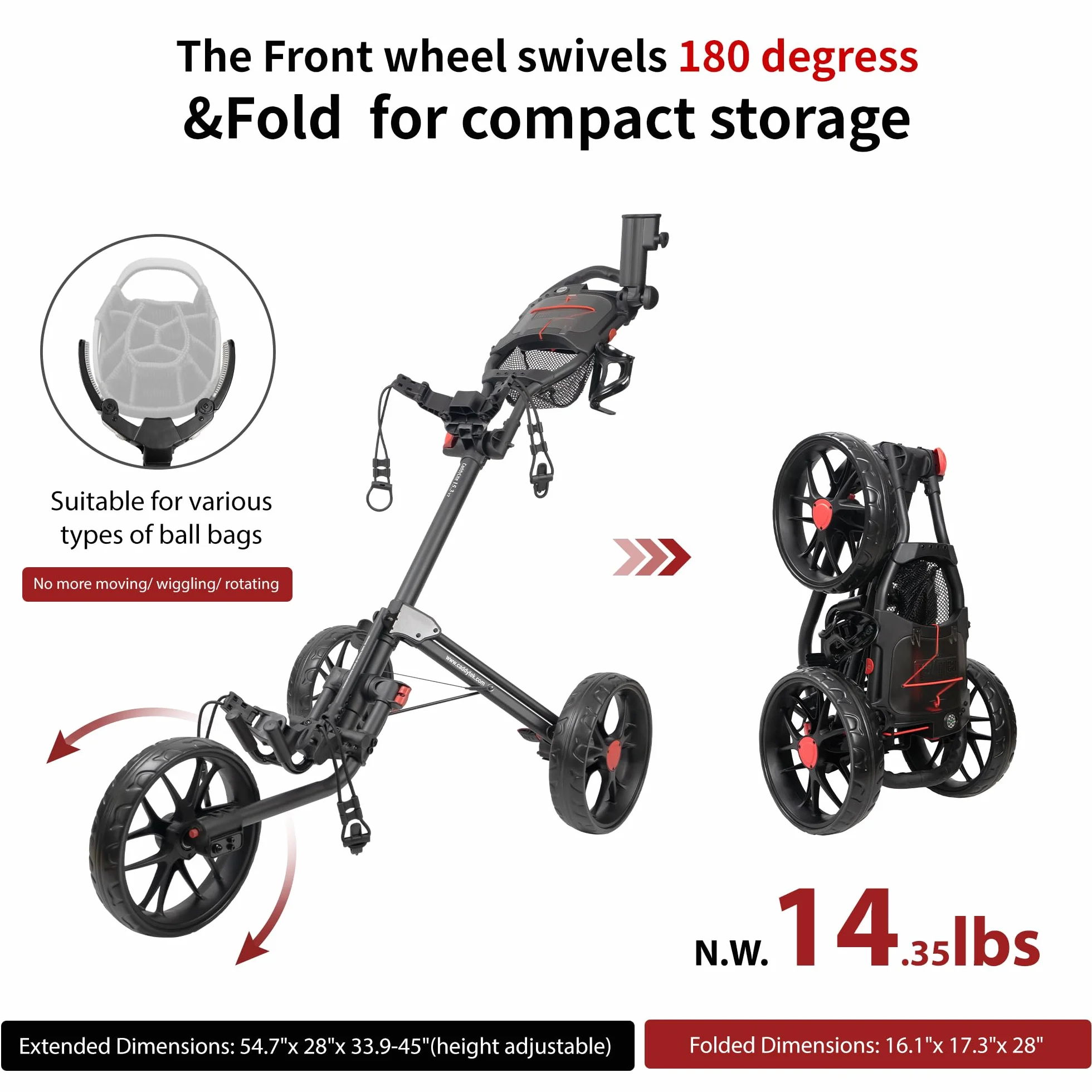 CaddyTek Caddylite 15.3 V2 Carrello da Gold a Spinta Quad-Fold Leggero 3 Colori
