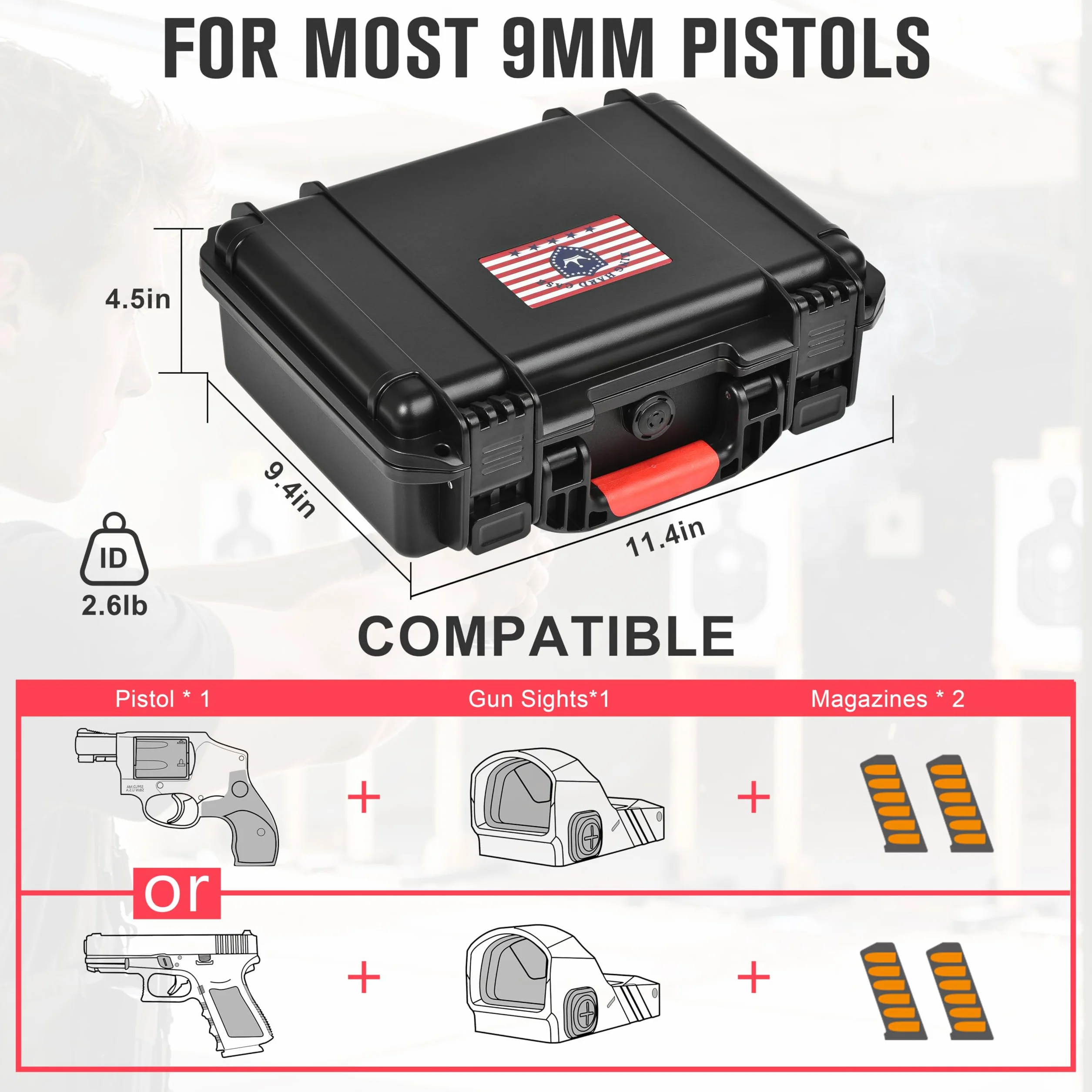 Kinghardcase Custodia Protettiva Valigetta Pistola Tattica Impermeabile 26x18.5x9 cm TSA