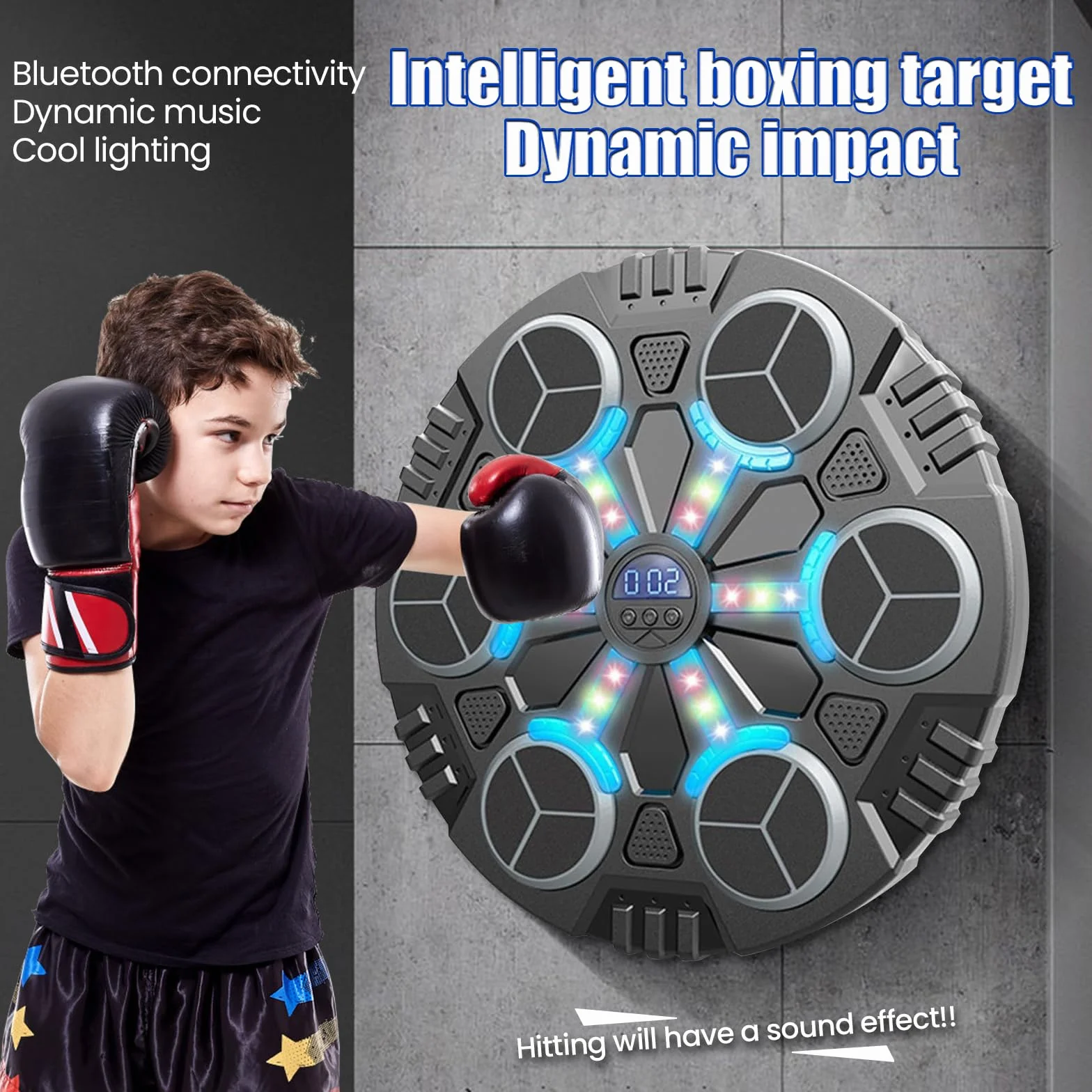 Eznaobo Macchina da boxe musicale, da parete, con guantoni da boxe, 3 velocità e luce LED, Bluetooth Smart Music Boxing Machine, macchina da boxe per bambini e adulti