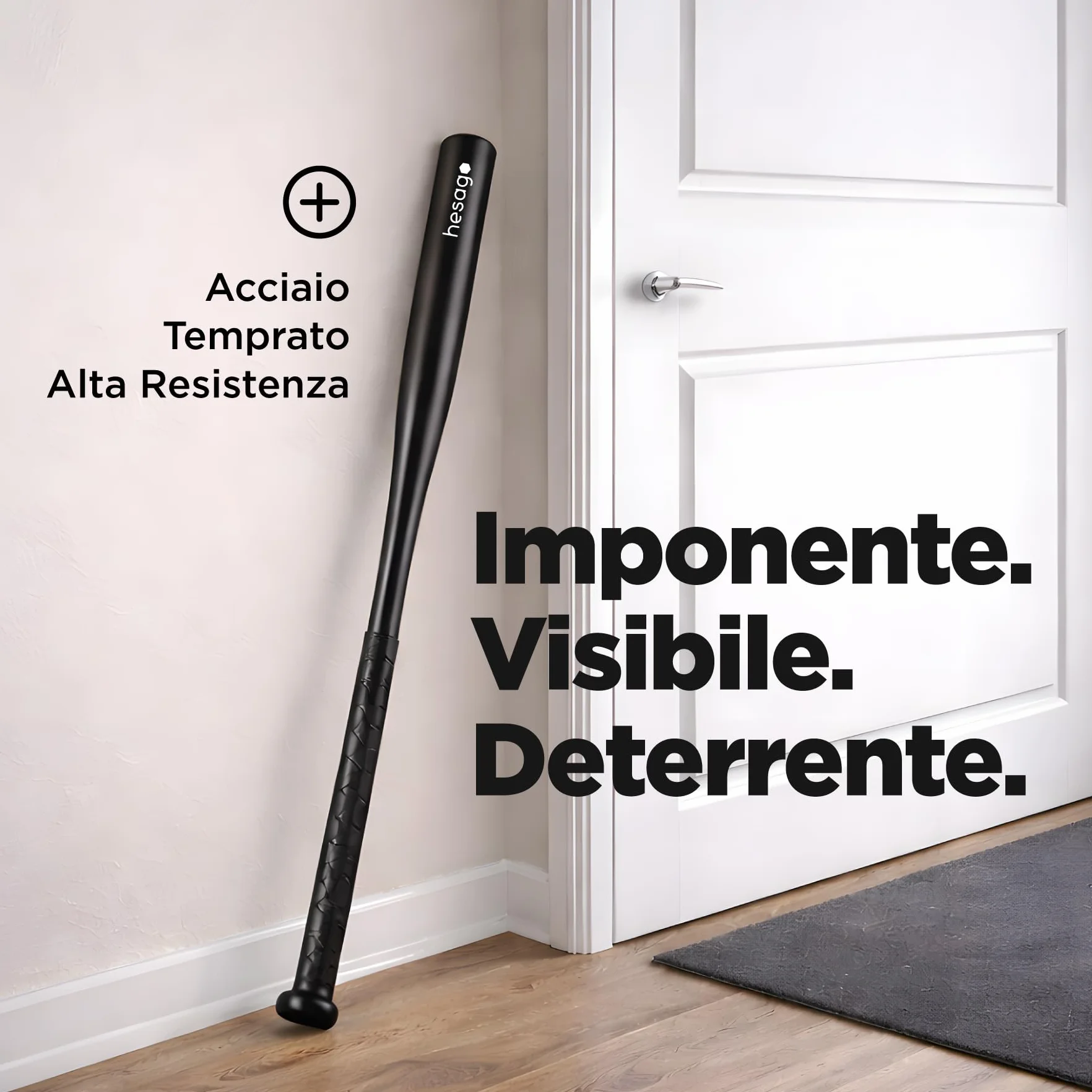 Mazza da Baseball in Acciaio Temprato Pesante con Impugnatura Antiscivolo Nero Opaco e Borsa