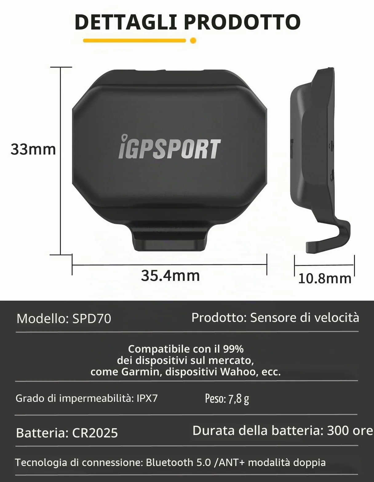 iGPSPORT SPD70 Czujnik prędkości ANT+ Bluetooth Bezprzewodowy