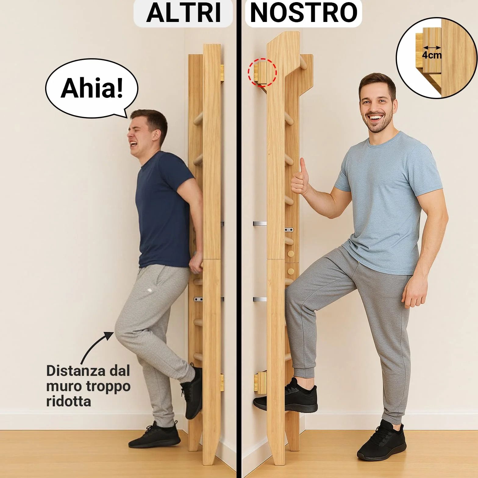 COSYLAND Spalliera Svedese in Legno da Parete 100 kg per Allenamento e Stretching