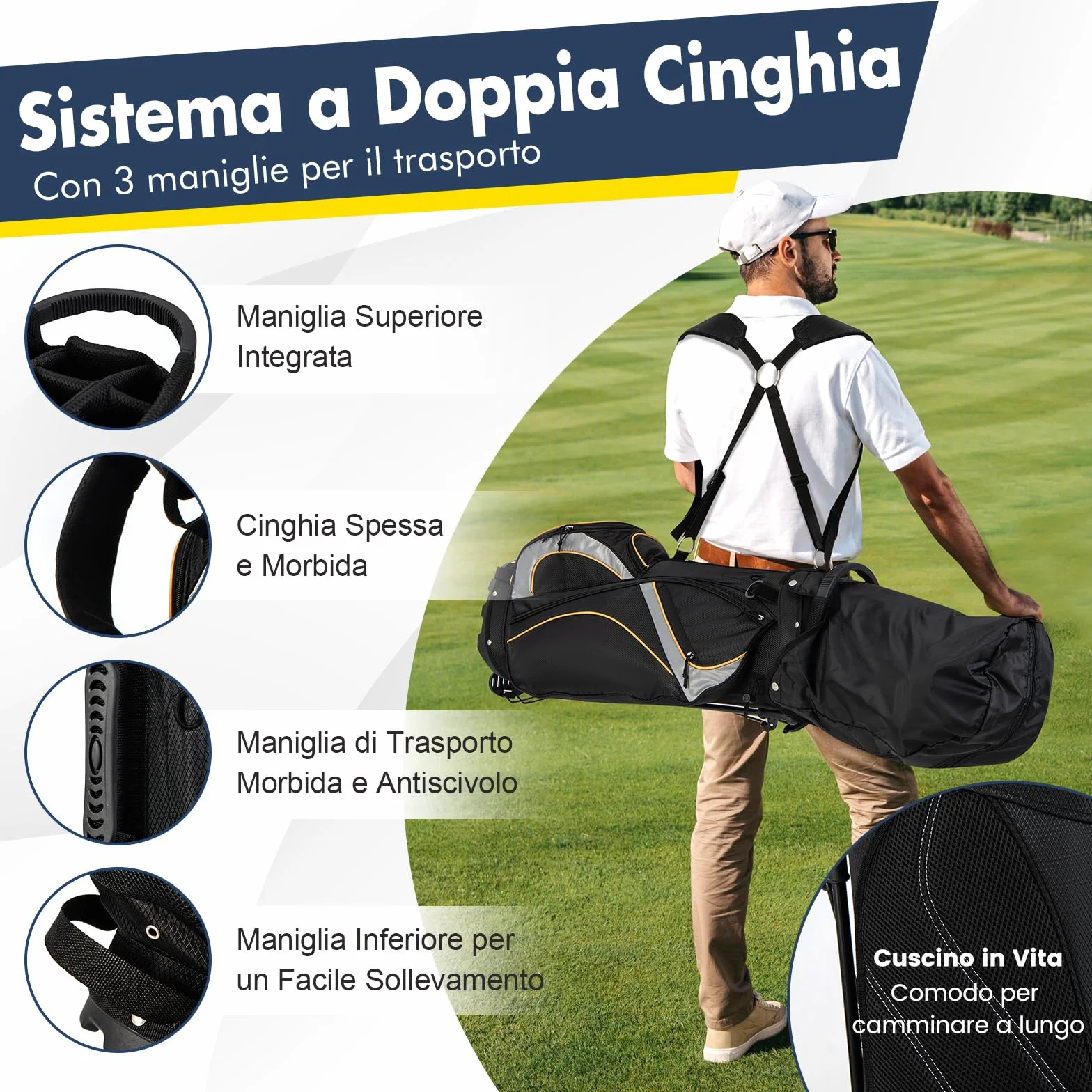 COSTWAY Borsa da Golf a 8 Vie, Leggera 2 kg con Separatori, 7 Tasche, Borsa Frigo e Cappuccio