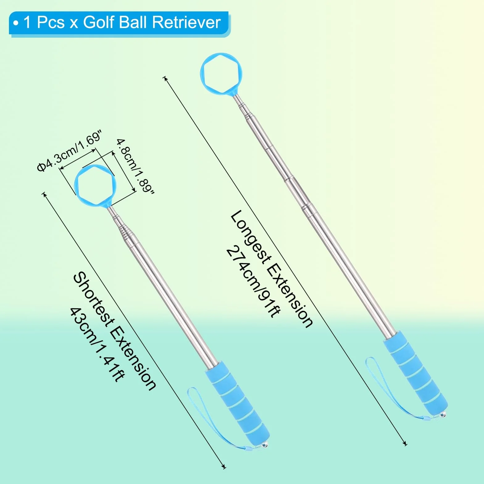 PATIKIL Golf Ball Retriever Testa telescopica Grabber con cordino per acqua Golf Ball Picker Strumento Accessori da golf
