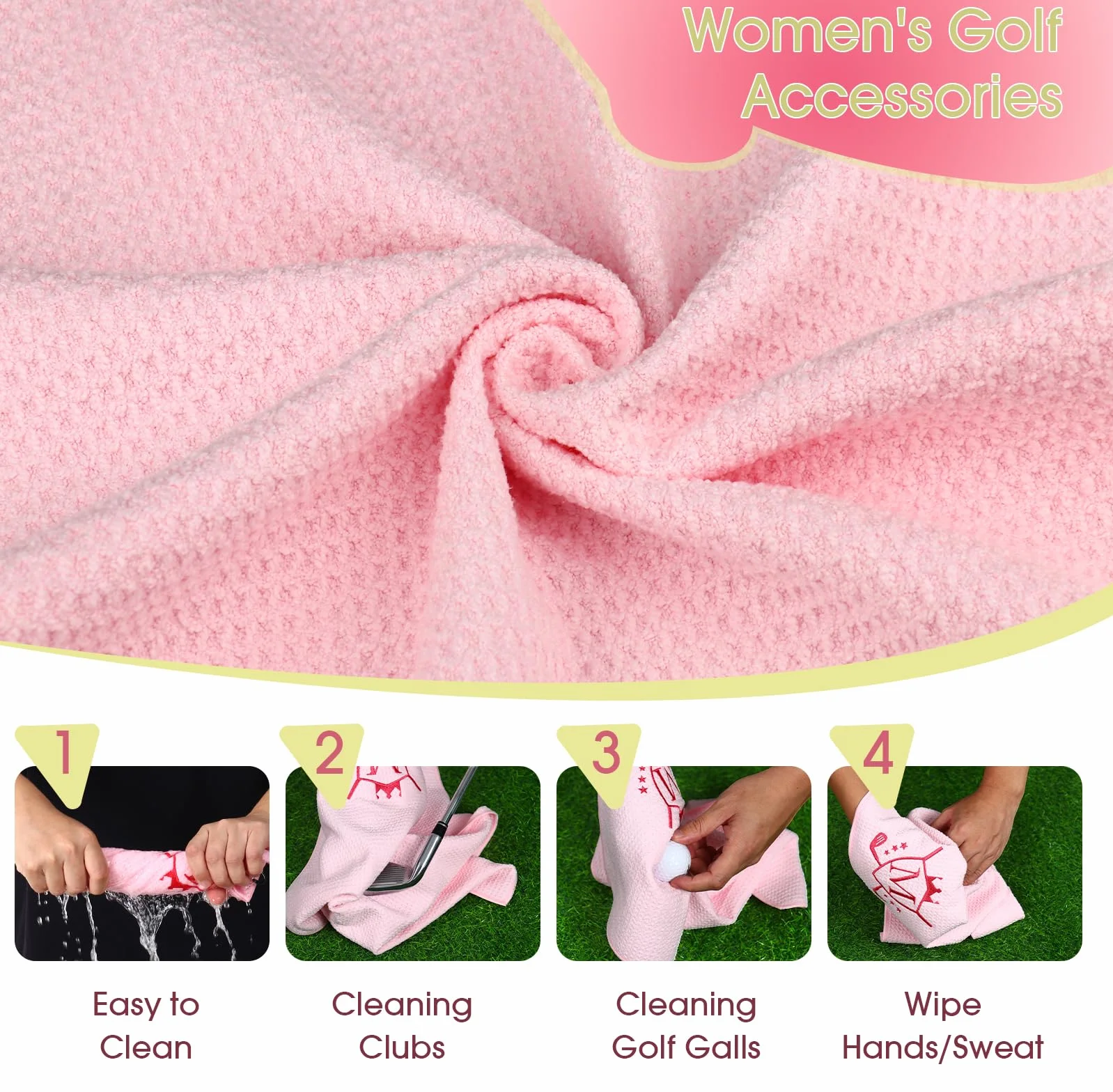 Asciugamano da golf in microfibra 40,6 x 61 cm con clip, rosa, iniziale E