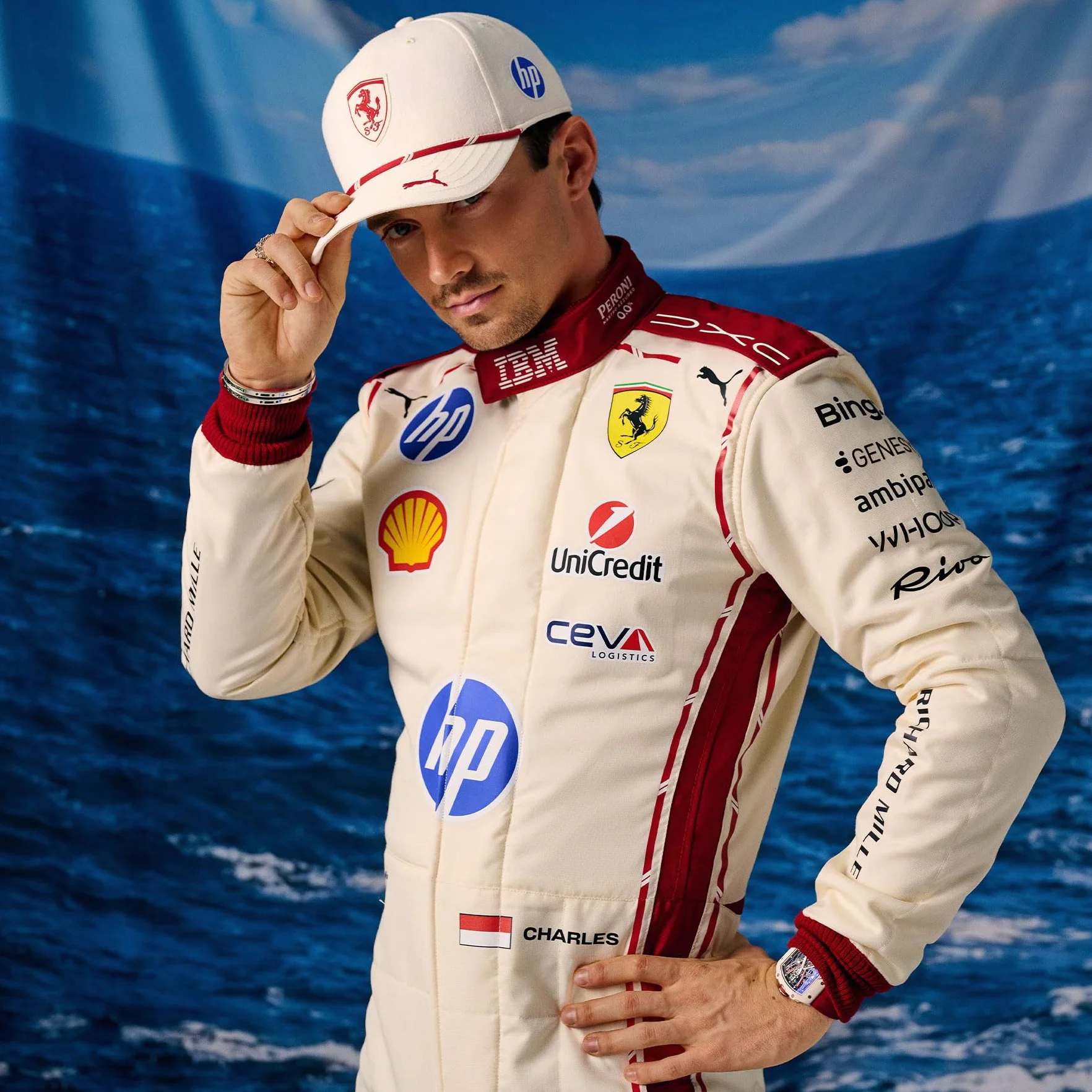 PUMA Scuderia Ferrari F1 Cappellino Special Edition Monaco GP 2026 Charles Leclerc off White