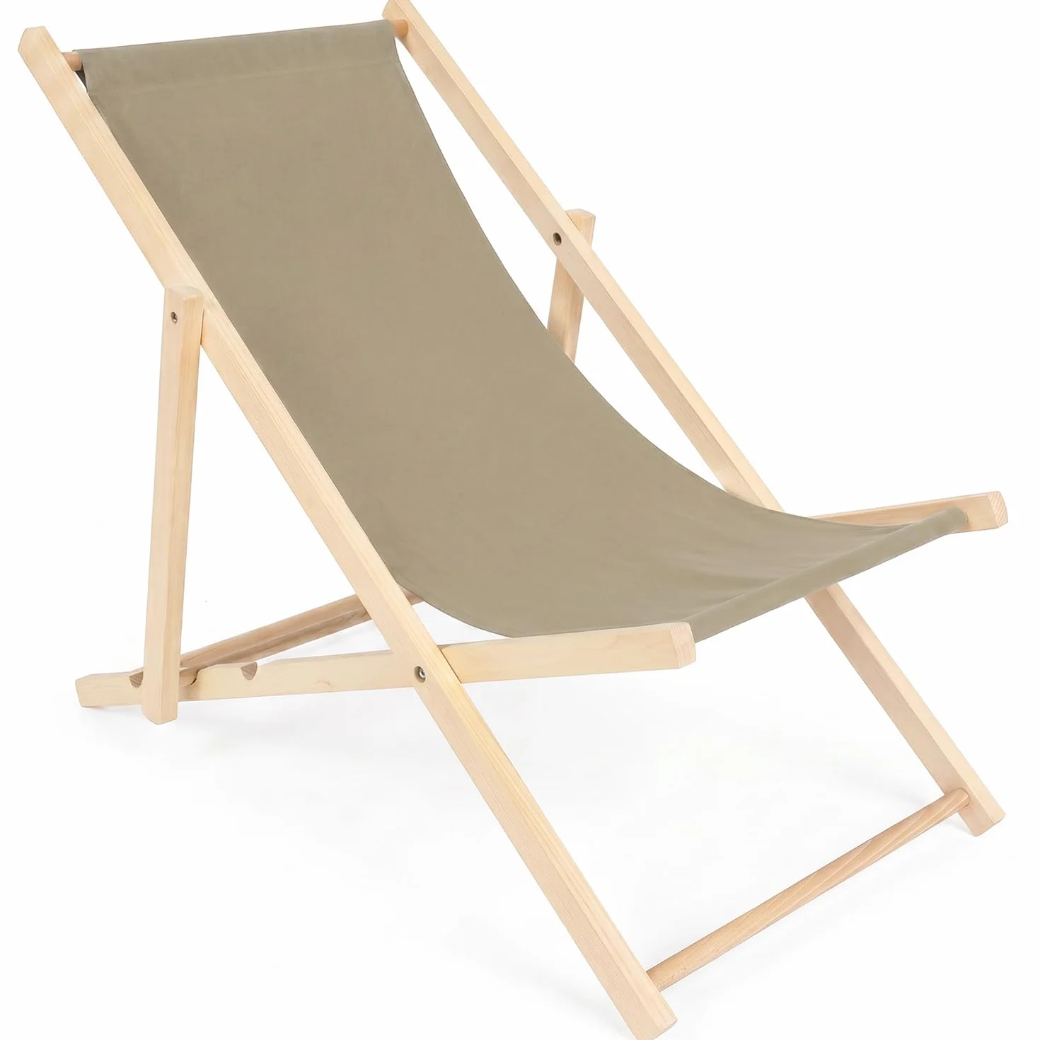 Sdraio da Giardino Pieghevole in Legno di Faggio – Lettino Prendisole da Giardino Reclinabile 3 Posizioni, Sedia Sdraio da Esterno fino a 120 kg, Sdraio da Balcone e Spiaggia, Beige