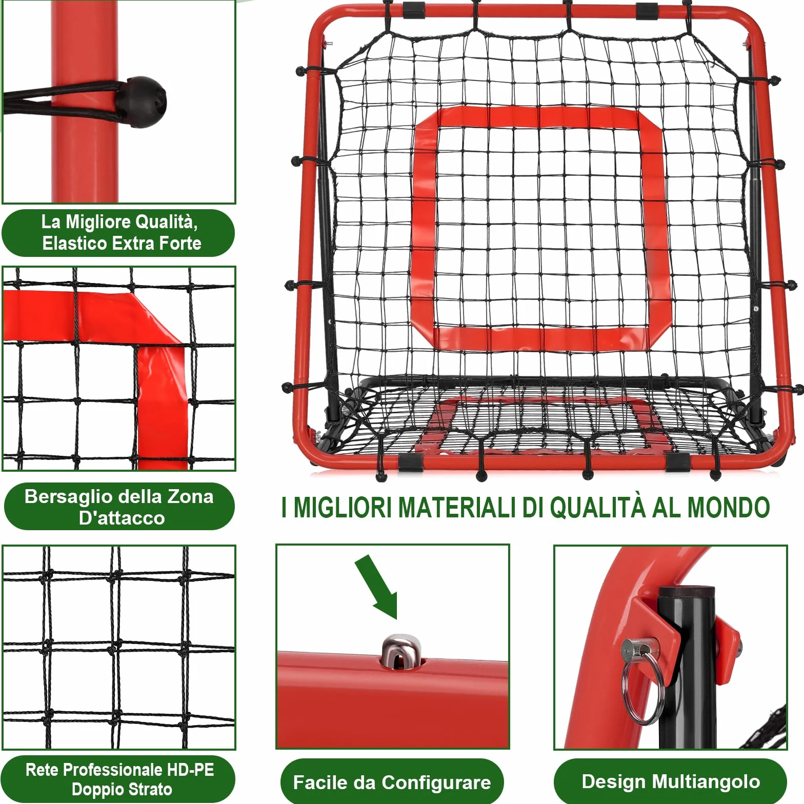 Rete Rimbalzo Calcio Pieghevole 85x85 cm, Rete da Rimbalzo Pallavolo PE Doppio Strato Angolo Regolabile