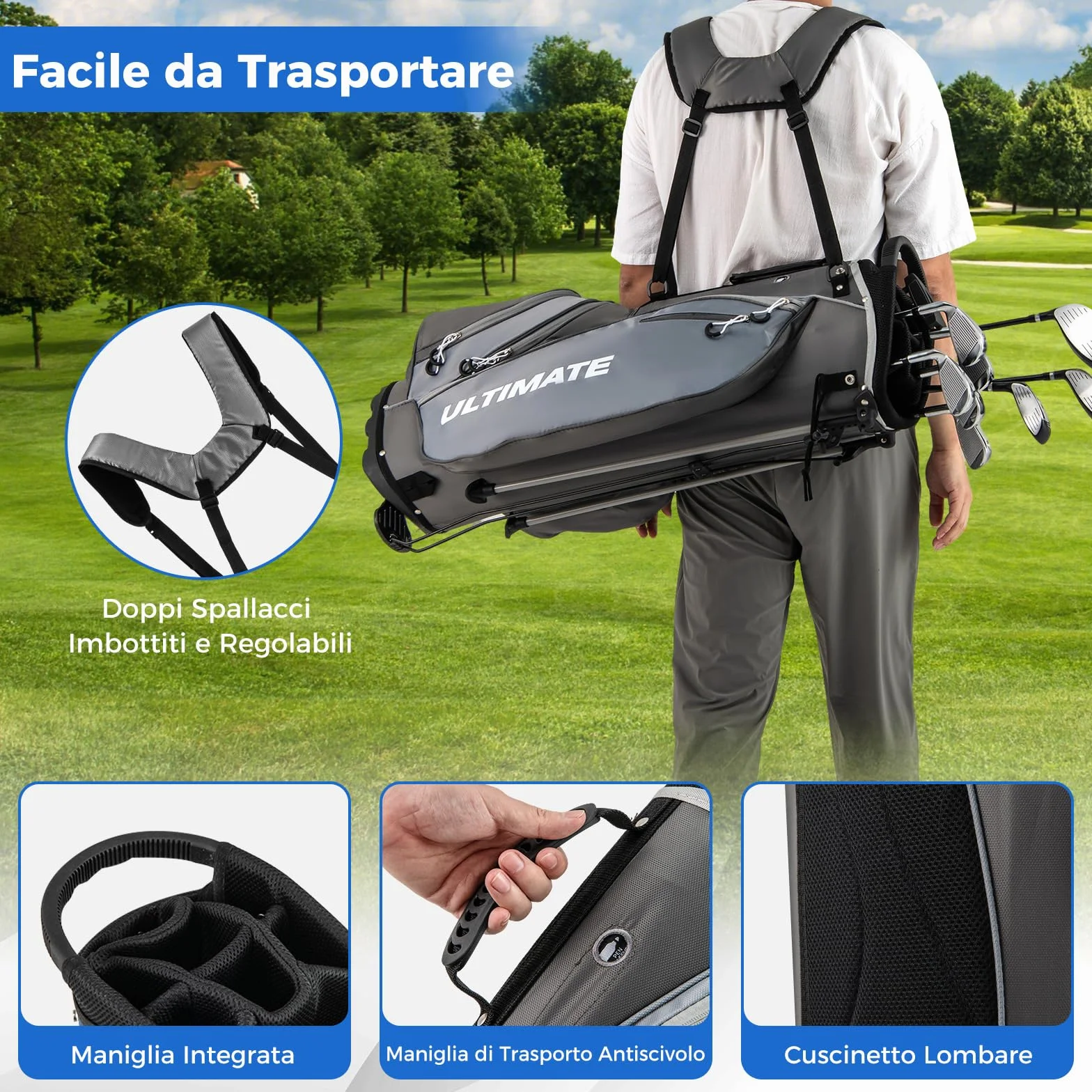 COSTWAY Set Completo Mazze da Golf Uomo Destri 460cc Driver Legno Fairway 3 Ibrido 4 Ferri 6-9 P Putter Borsa