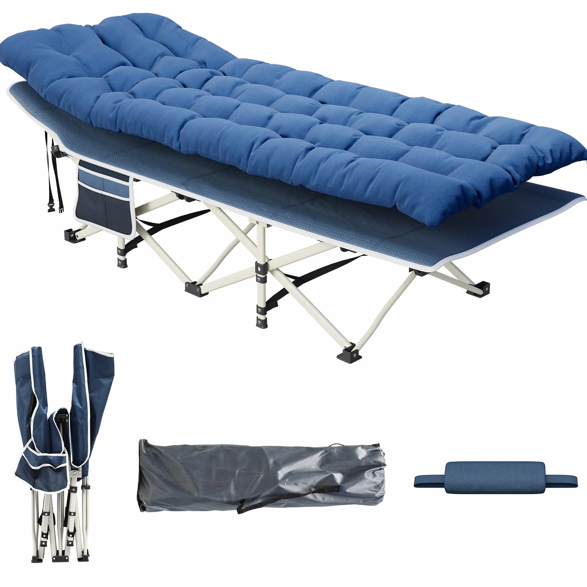 YITAHOME Letti da Campeggio Pieghevoli per Adulti, Lettino con Materasso Extra Spesso, Tubi Più Spessi, Blu