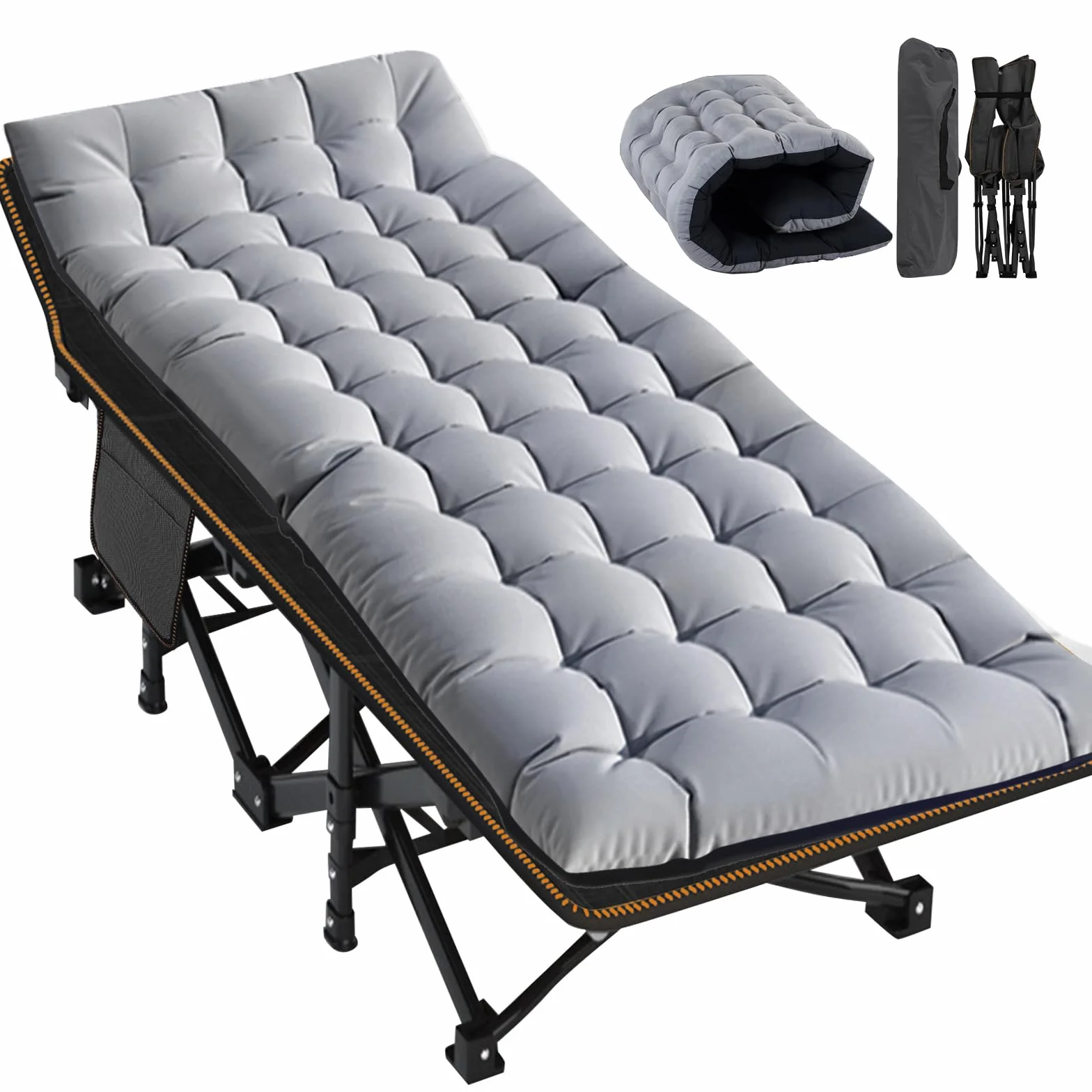 Letto pieghevole oversize con materasso 198x81x46 cm 46 cm larghezza 400 kg telaio acciaio resistente tessuto Oxford XXL grigio