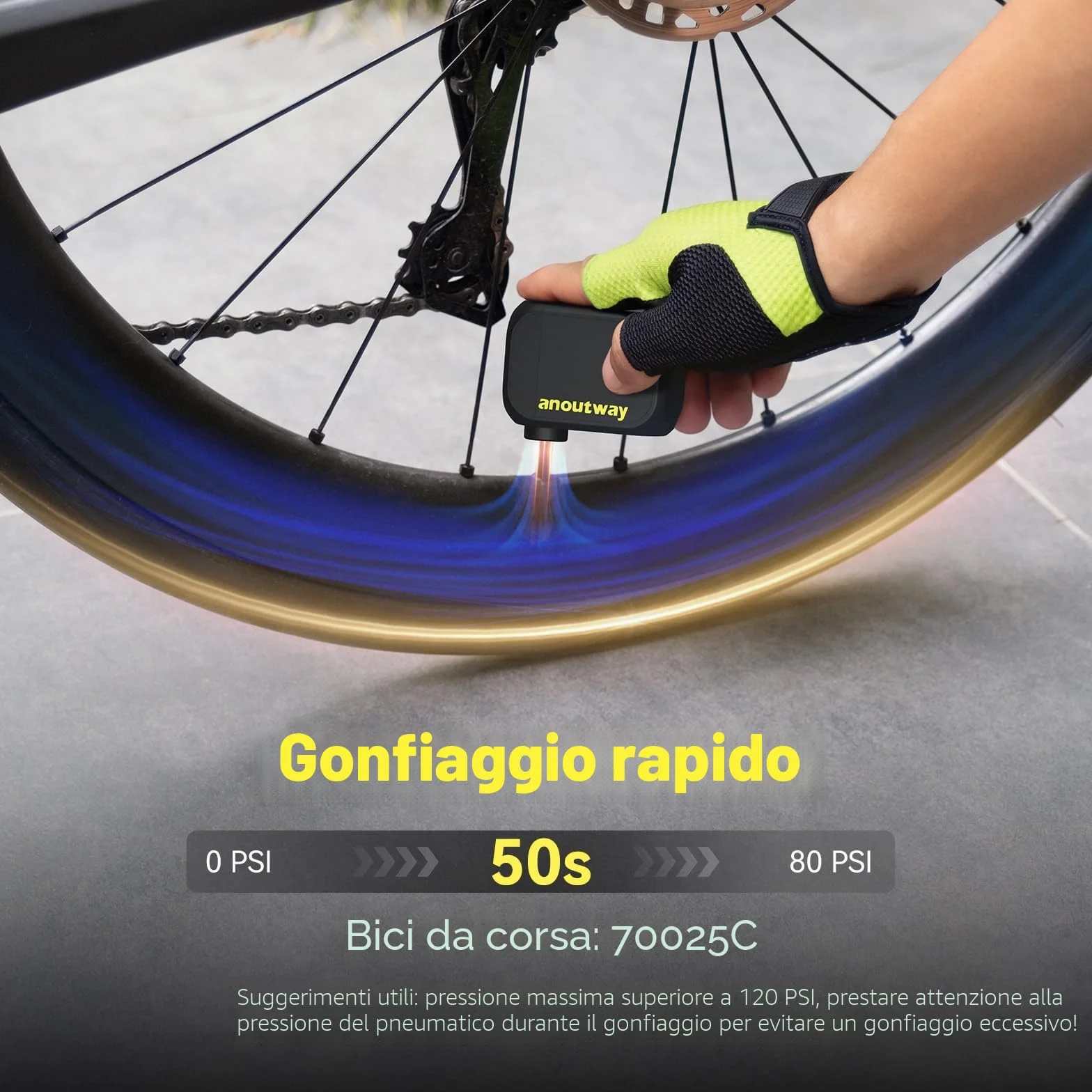 Tiny E-Pump mini pompa elettrica per bicicletta 120 PSI valvola Schrader Presta AT1