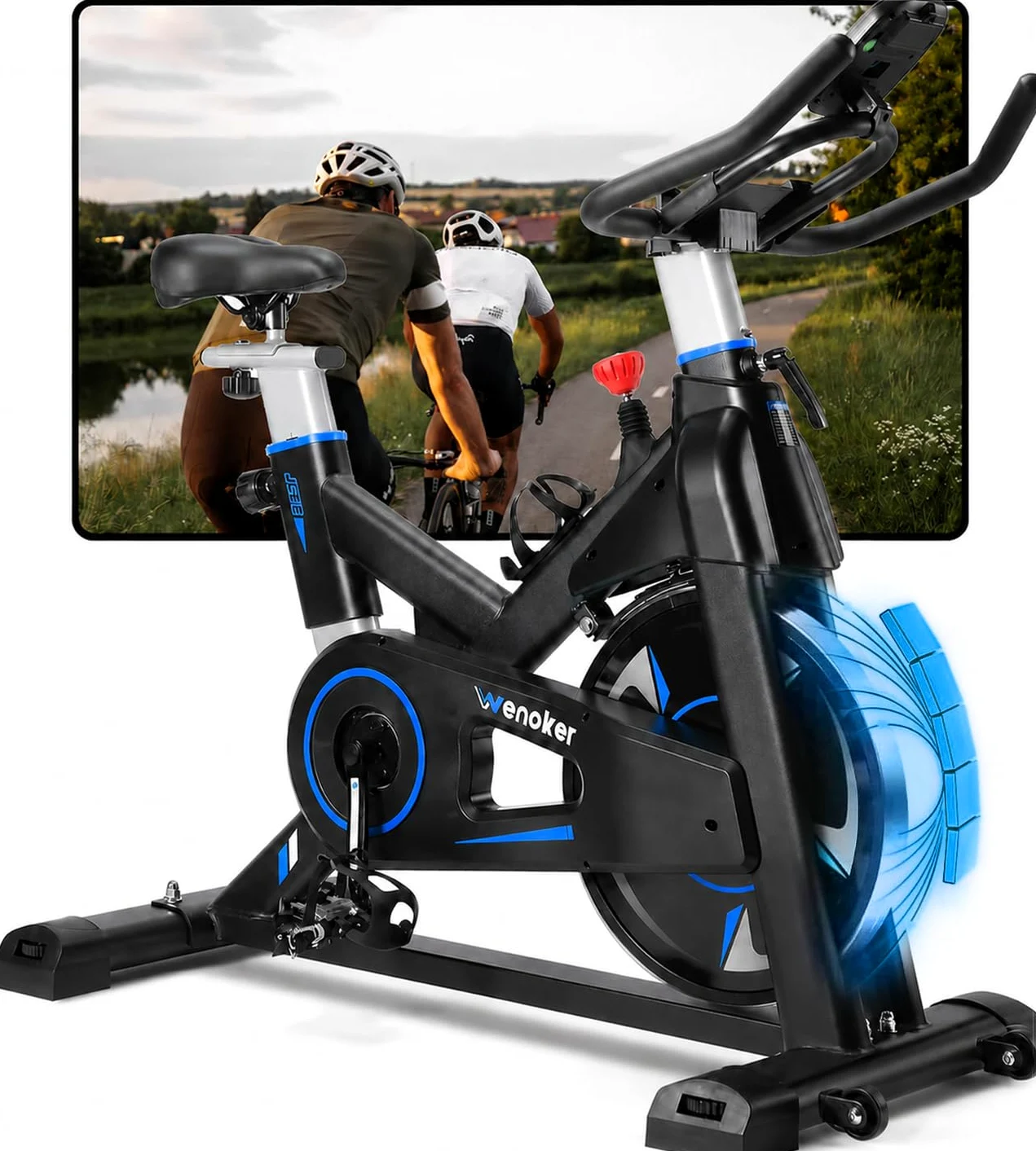 WENOKER Cyclette da cyclette, resistenza magnetica, per casa, indoor bike silenziosa, volano pesante e monitor LCD migliorato, blu scuro