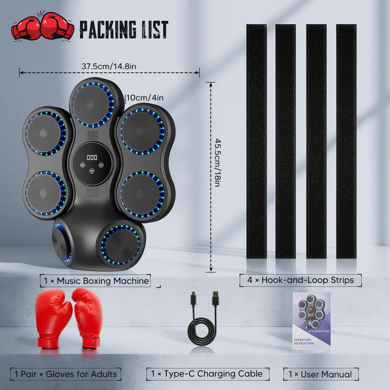 Music Boxing Machine, Pungiball Elettrico con Bluetooth&Schermo LED, 9 Velocità Regolabili,11 Modalità di Allenamento, Pad da Pugilato a Parete, Attrezzatura Fitness Intelligente per Adulti e Bambini