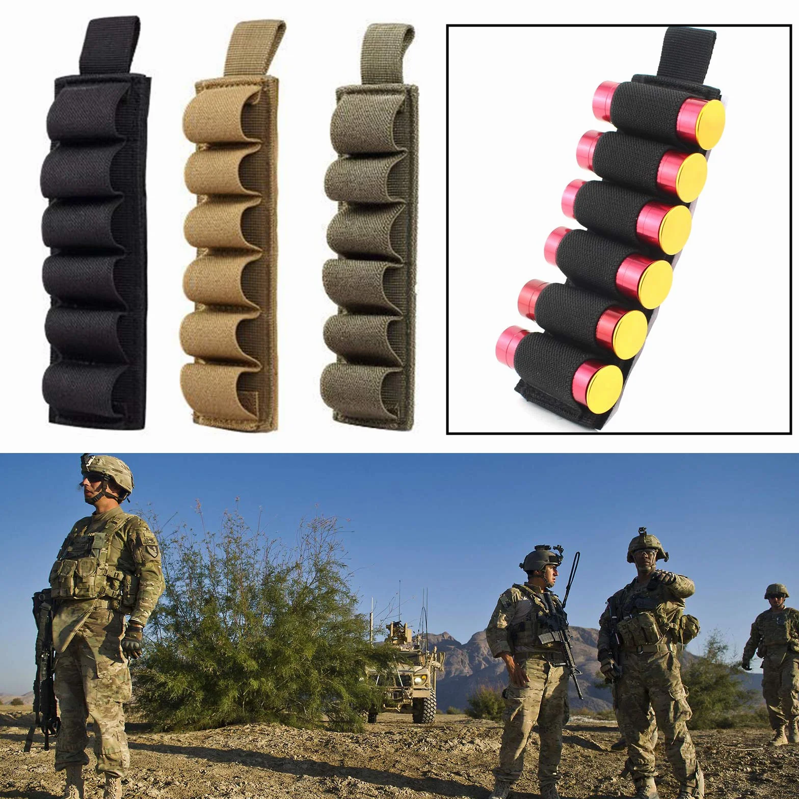 Porta cartucce tattico in Nylon 6 rotondi per fucili airsoft (Nero)