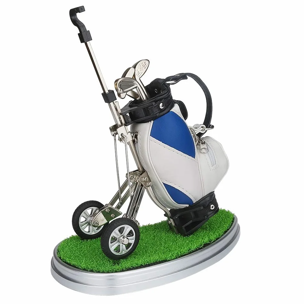 Porta Penne da Golf 3 Pezzi - Set Desk Decor - Regali Souvenir Uomini - Blu Bianco