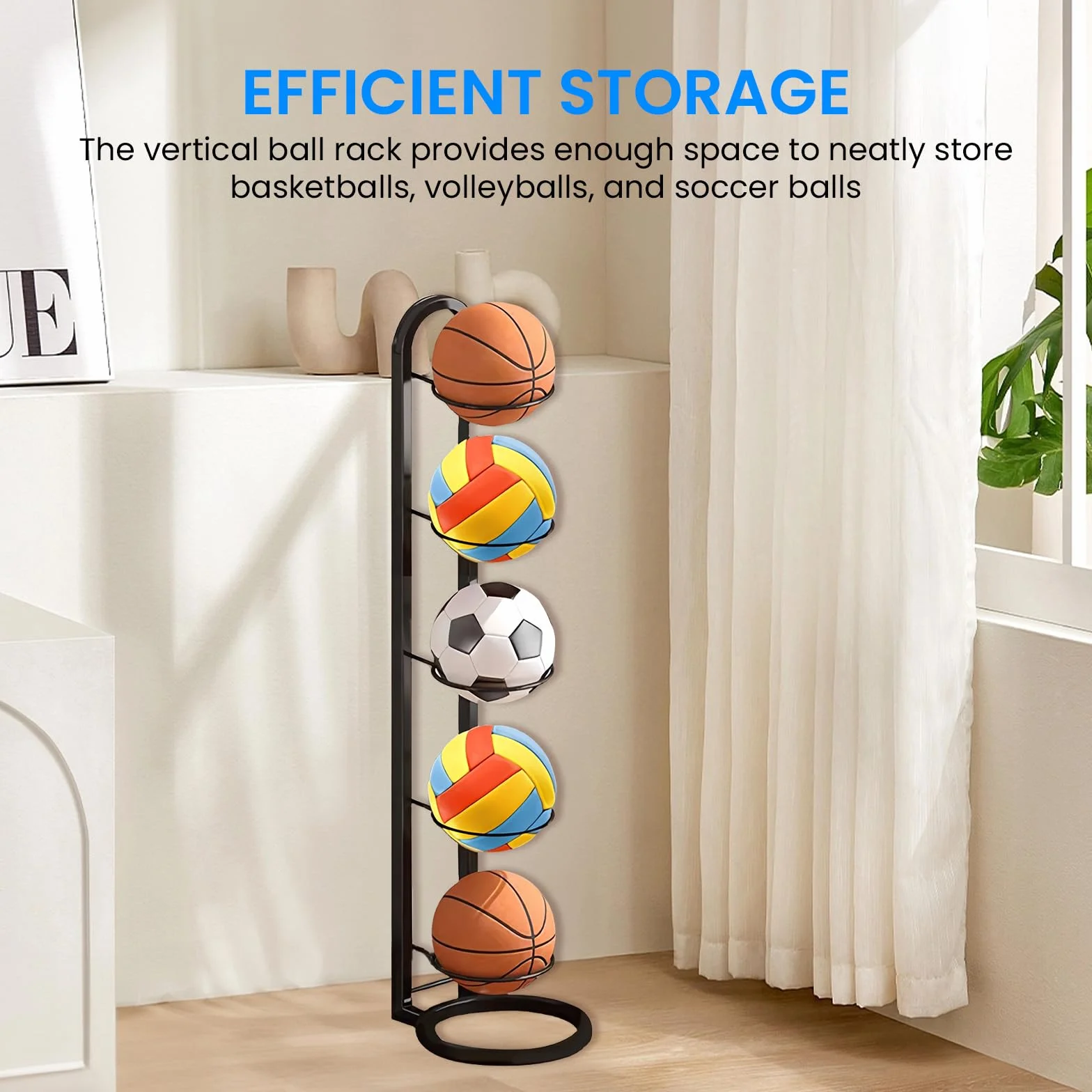 Scaffale per pallacanestro 5 livelli supporto verticale rimovibile organizer garage attrezzature sportive calcio pallavolo