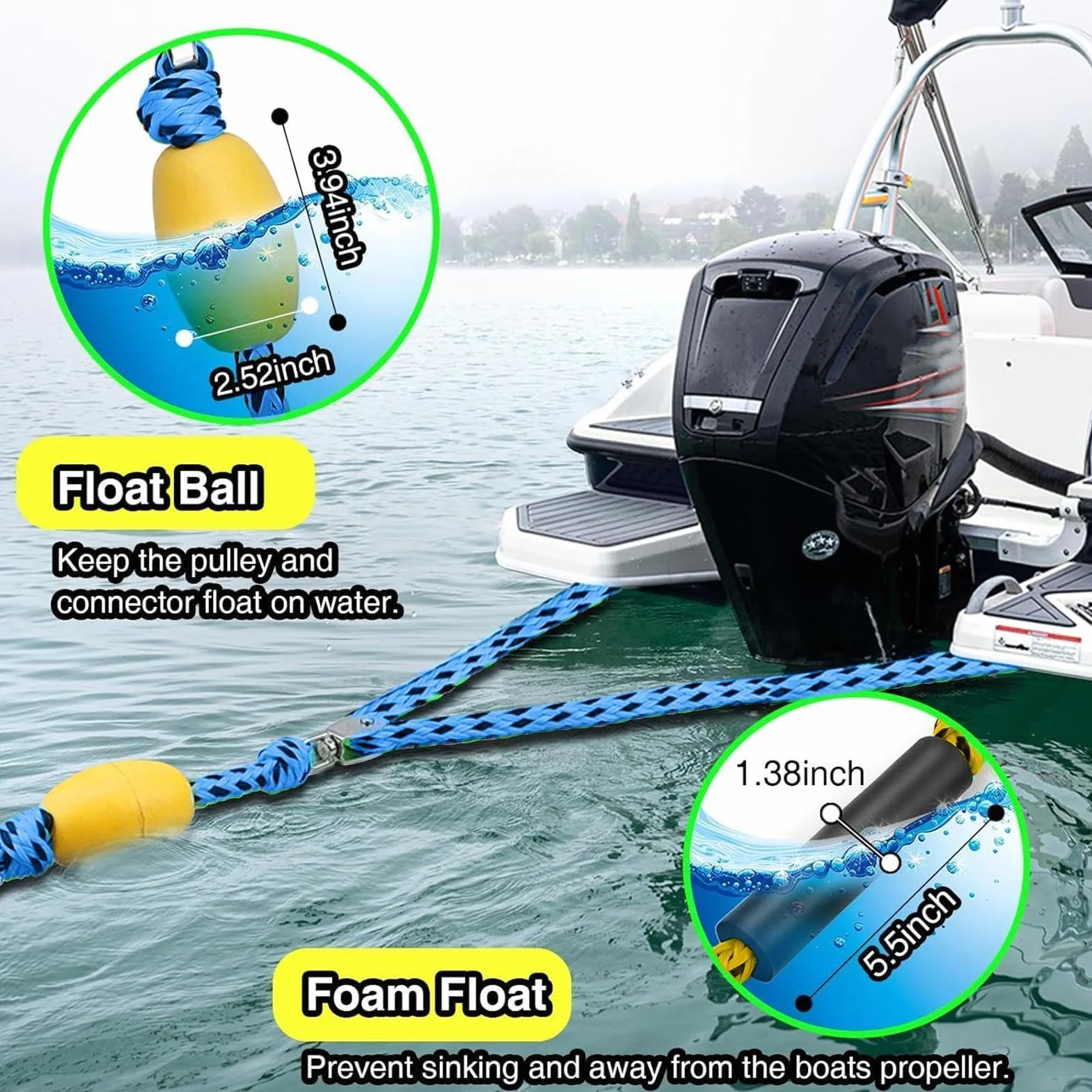 Imbracatura da Traino per Tubing con Gancio e Carrucola Girevole 360° per Sport Acquatici