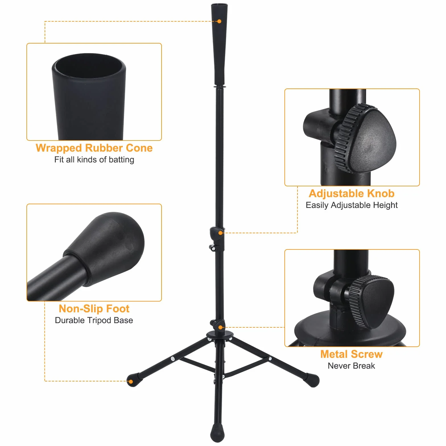 PATIKIL Viaggi Baseball Battuta Tee, Portatile Baseball Tee Regolabile Altezza da 25" a 41" Treppiede Softball Tee Alzati per Colpire Allenamento Esercitati, Nero