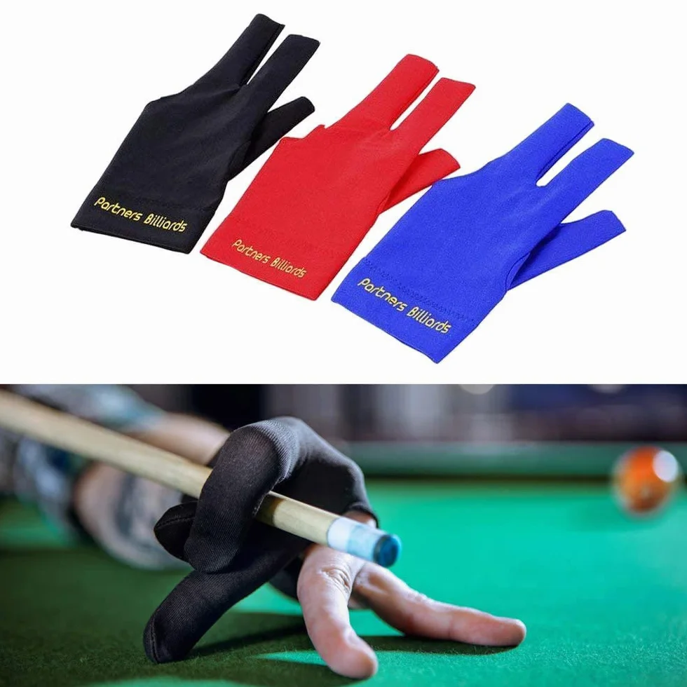 POFET Guanti da biliardo a 3 dita in lycra per mano sinistra, rosso blu nero grigio