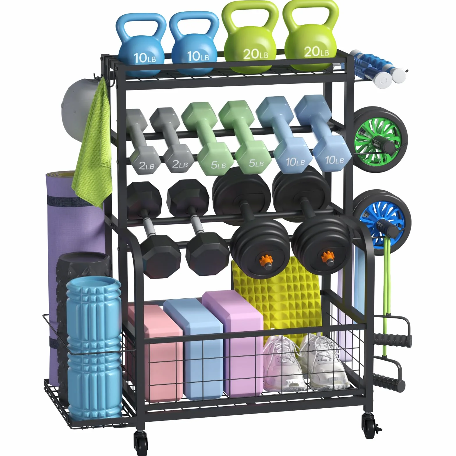 Lifewit Rastrelliera per Manubri con Ruote, per Kettlebell, Tappetini da Bodybuilding, Attrezzi per lo Yoga, per Palestra Domestica, Casa, Garage, Palestra Multiuso, 91 cm di Altezza