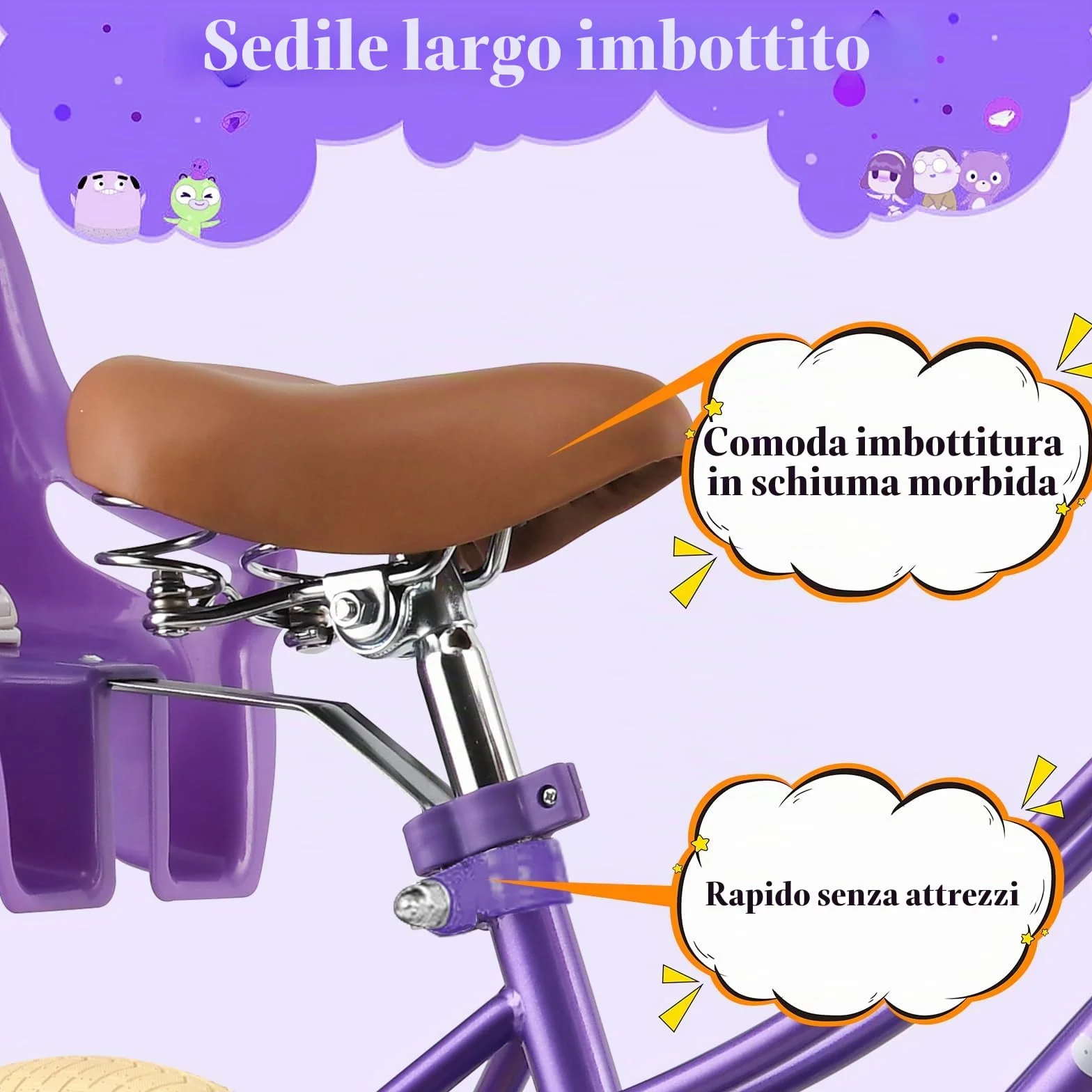 RULLY Bicicletta per Bambina 12 14 16 Pollici 2-7 Anni con Seggiolino per Bambola, Rotelle, Cestino e Nastri