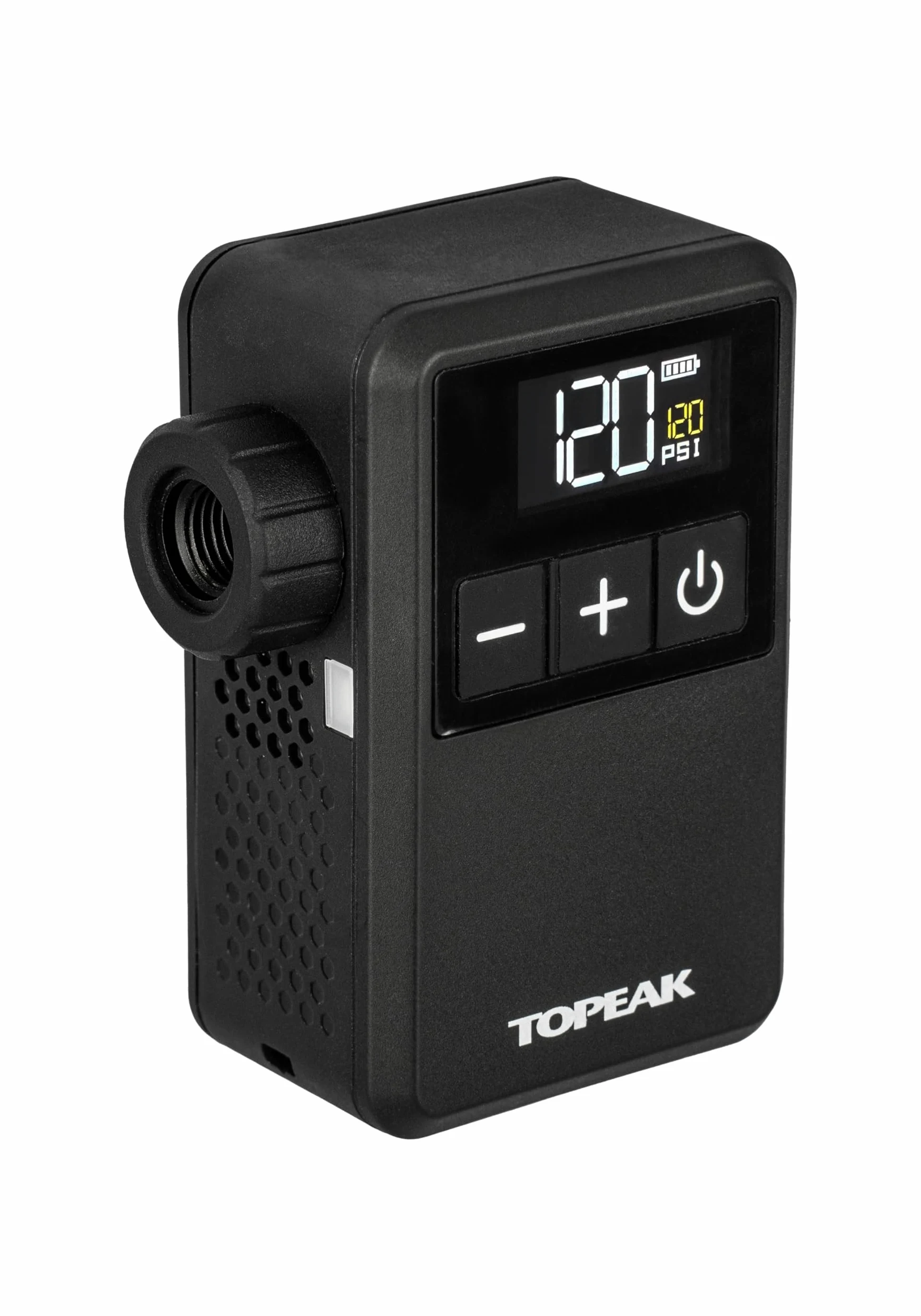 Topeak E-Booster Digital Mini, mini pompa elettrica digitale per bici, 120 PSI, display TFT, compatibile Presta e Schrader
