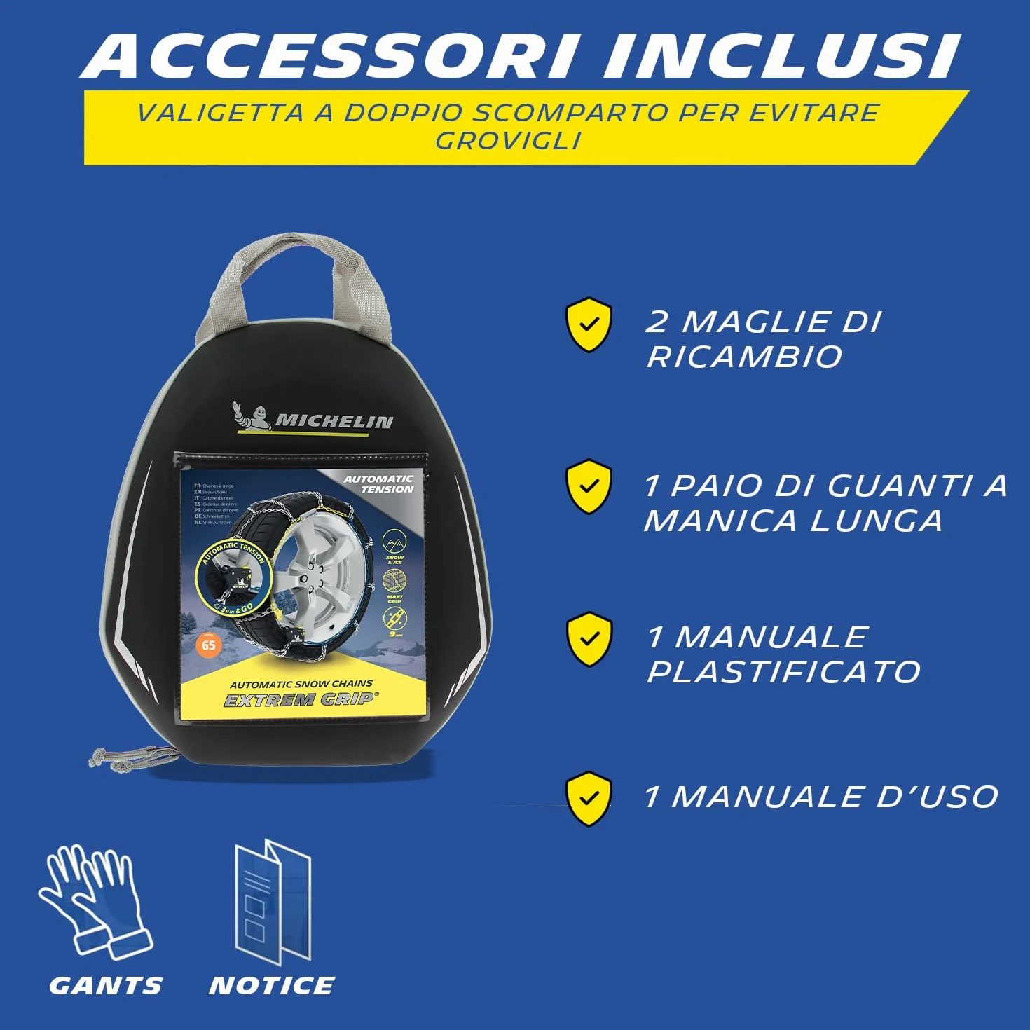MICHELIN Catene da Neve Extrem Grip Automatic 130 9mm Maglie Rombo ABS ESP Montaggio Rapido