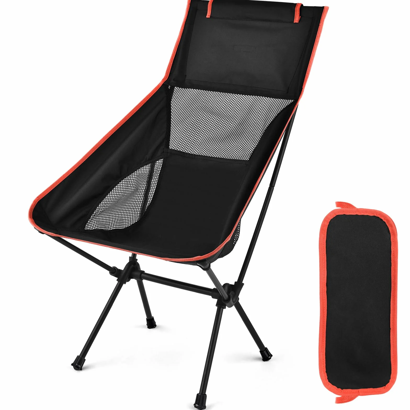 Sedia da Campeggio Pieghevole Ultraleggera 150 kg con Borsa da Trasporto Nero